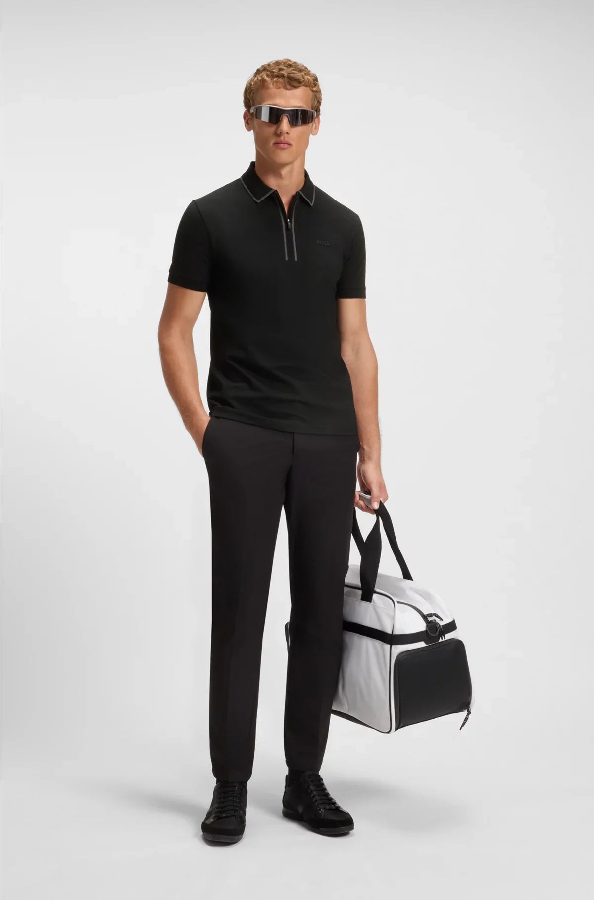 STRETCH-COTTON POLO SHIRT WITH CONTRAST STRIPES