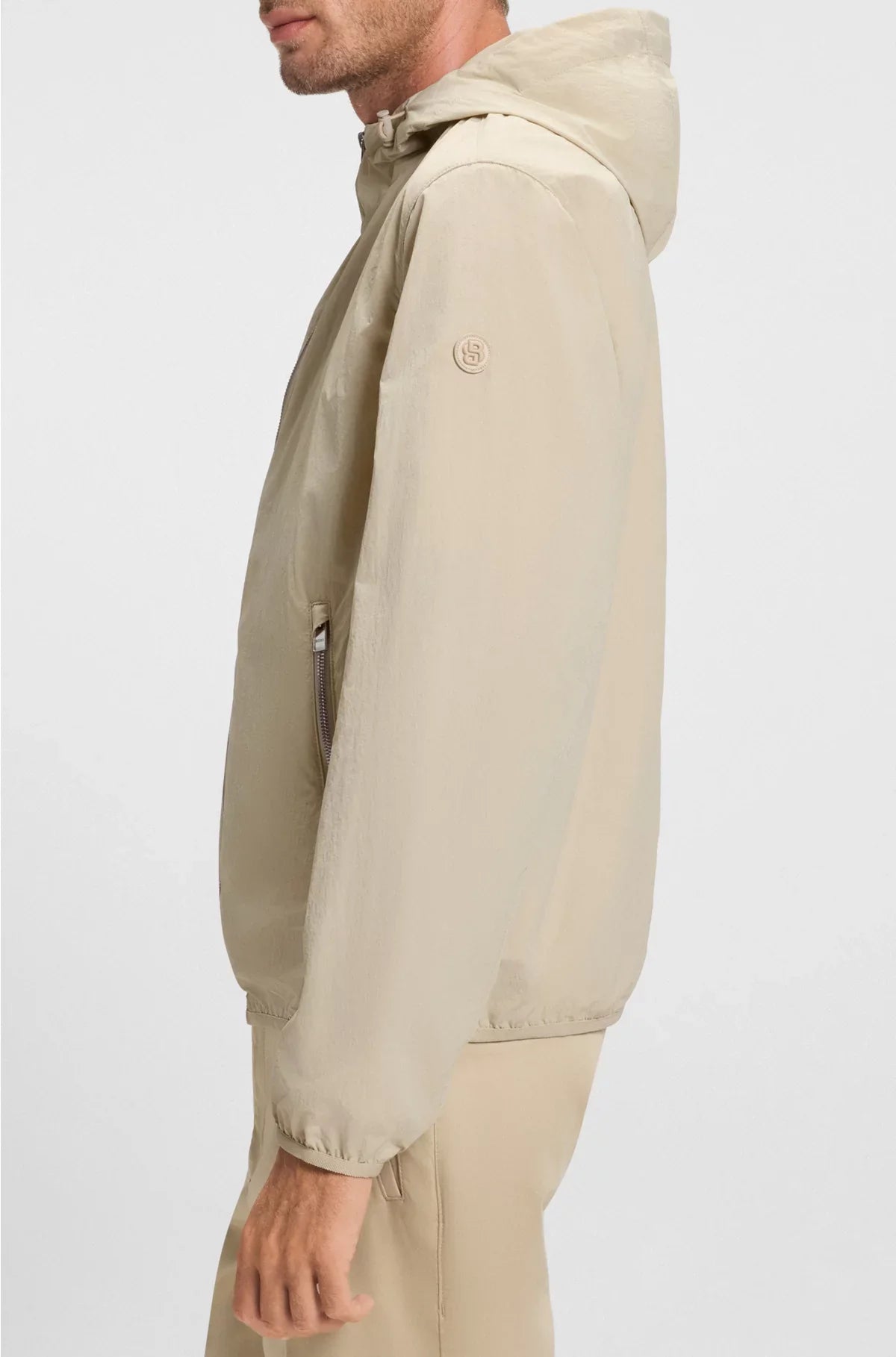 WATER-REPELLENT JACKET IN CRINKLE FABRIC WITH ADJUSTABLE HOOD