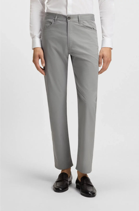 PANTALONI SLIM-FIT IN COTONE, SETA E STRETCH