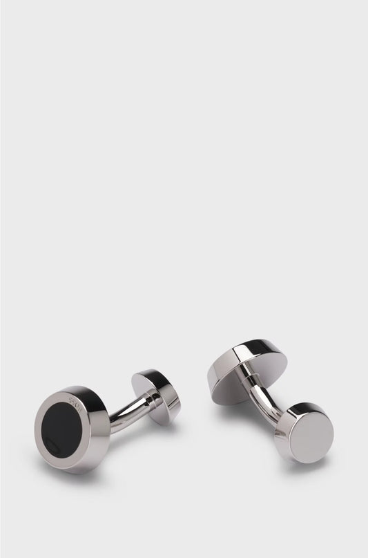 ROUND CUFFLINKS WITH BLACK-ENAMEL INSERT