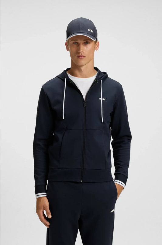 COTTON-BLEND ZIP-UP HOODIE WITH STRIPE DETAILS