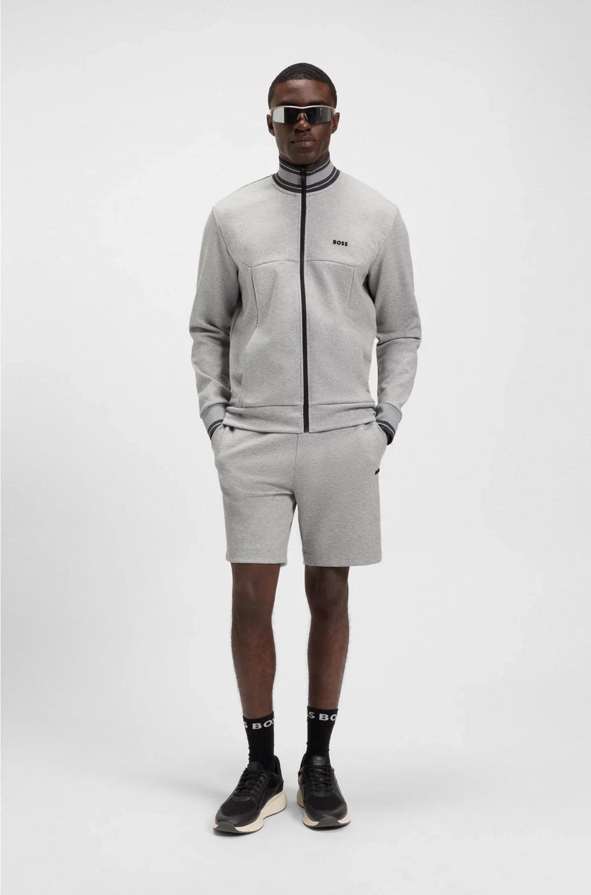 COTTON-BLEND ZIP-UP SWEATSHIRT WITH STRIPED TRIMS