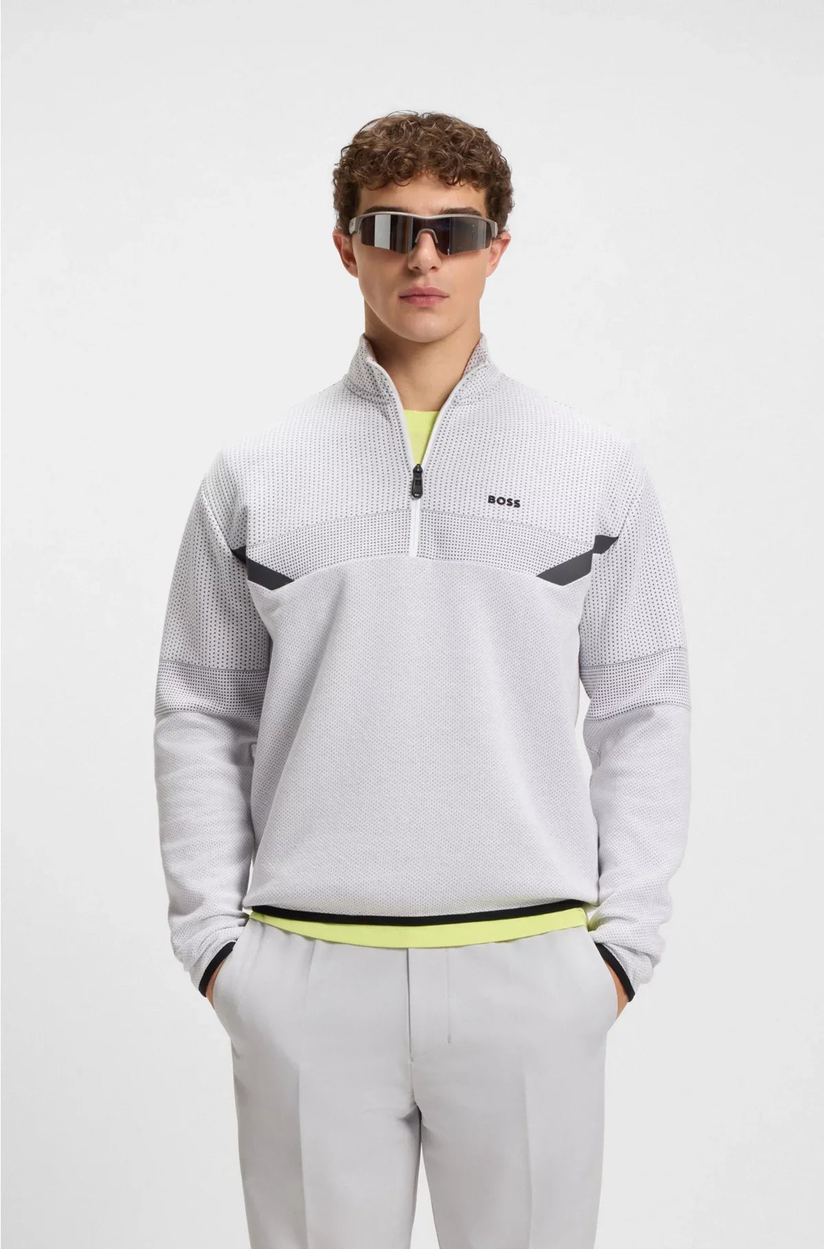 RELAXED-FIT ZIP-NECK SWEATSHIRT WITH QUILTED JACQUARD