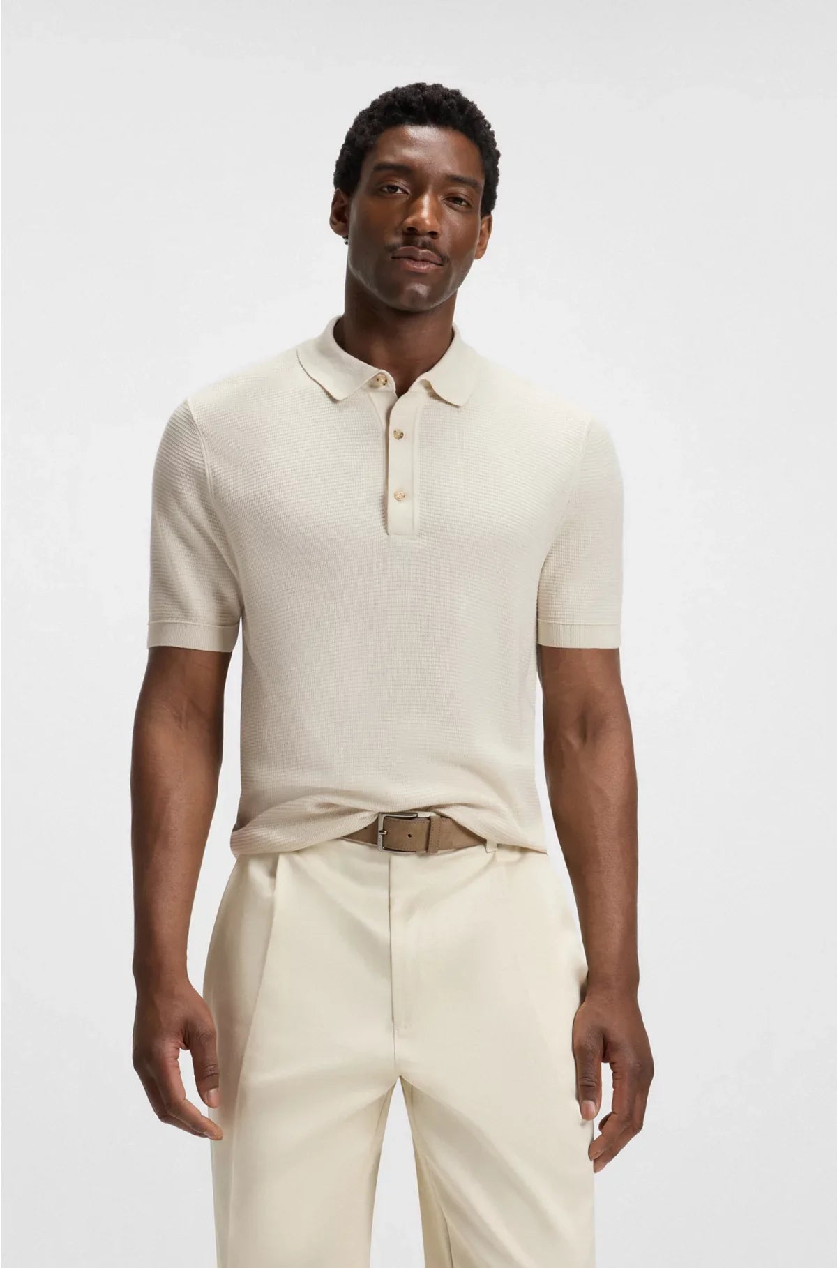 REGULAR-FIT KNIT POLO BLENDED WITH COTTON