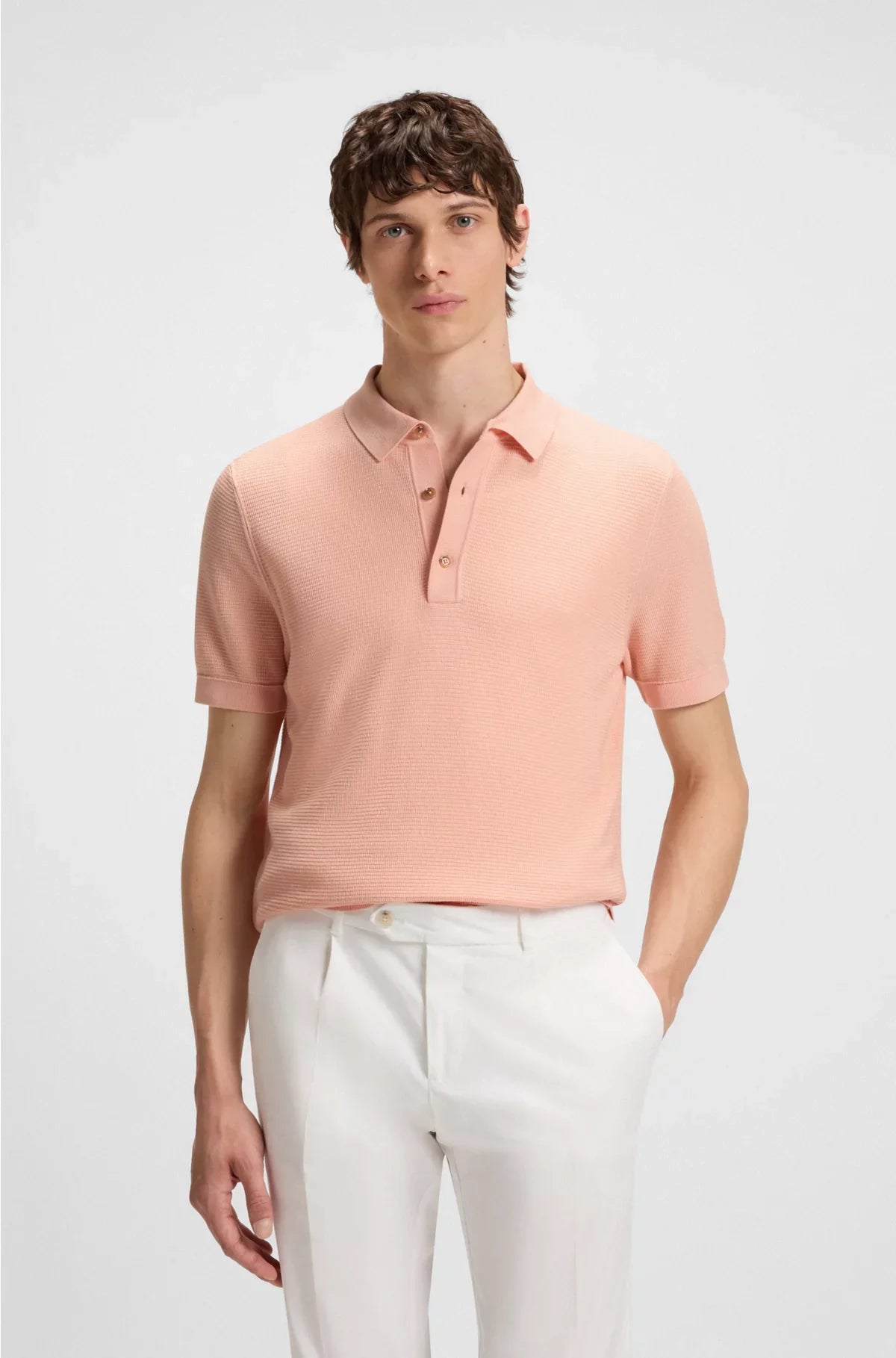 REGULAR-FIT KNIT POLO BLENDED WITH COTTON