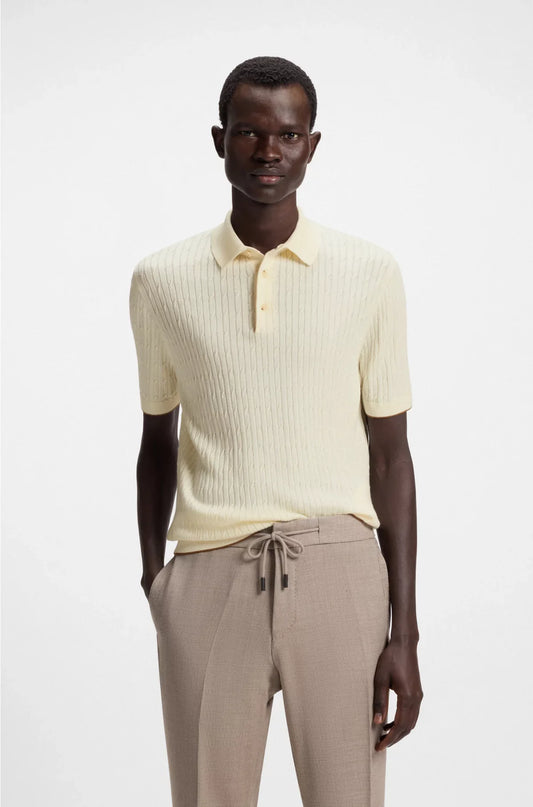 CABLE-KNIT POLO IN SILK AND COTTON