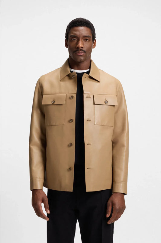 GIACCA IN PELLE TIPO CAMICIA CON TASCHE A PATELLA