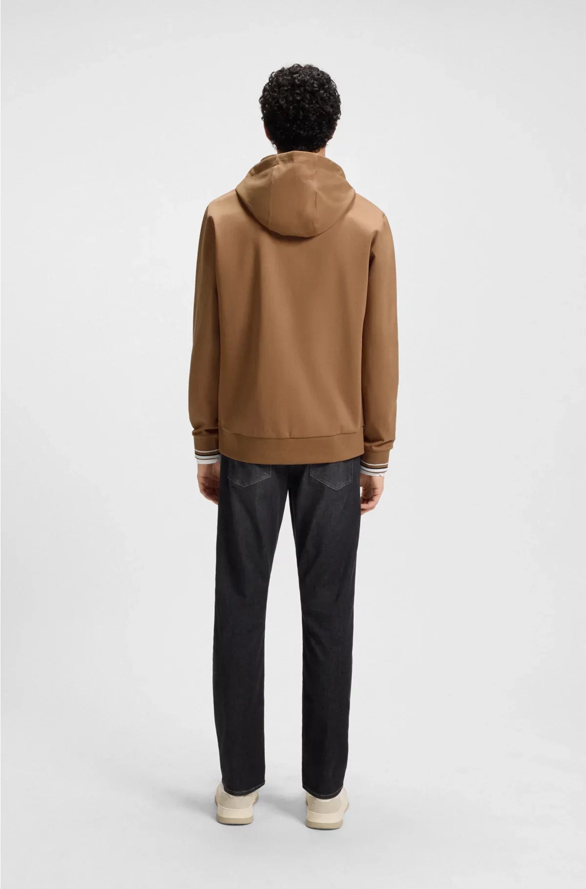 COTTON-BLEND ZIP-UP HOODIE WITH PATTERNED DRAWCORDS