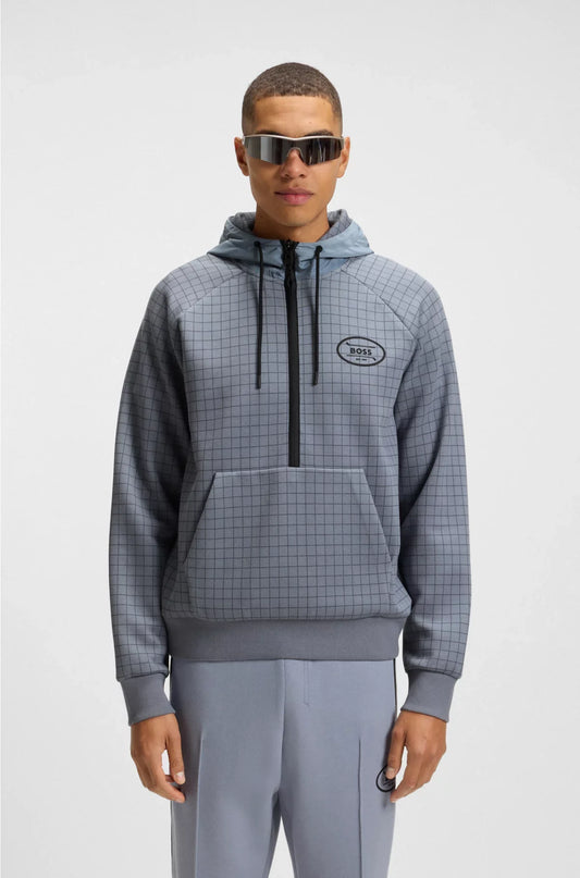 CHECK-PRINT HOODIE IN STRETCH PIQUE WITH GOLF ARTWORK