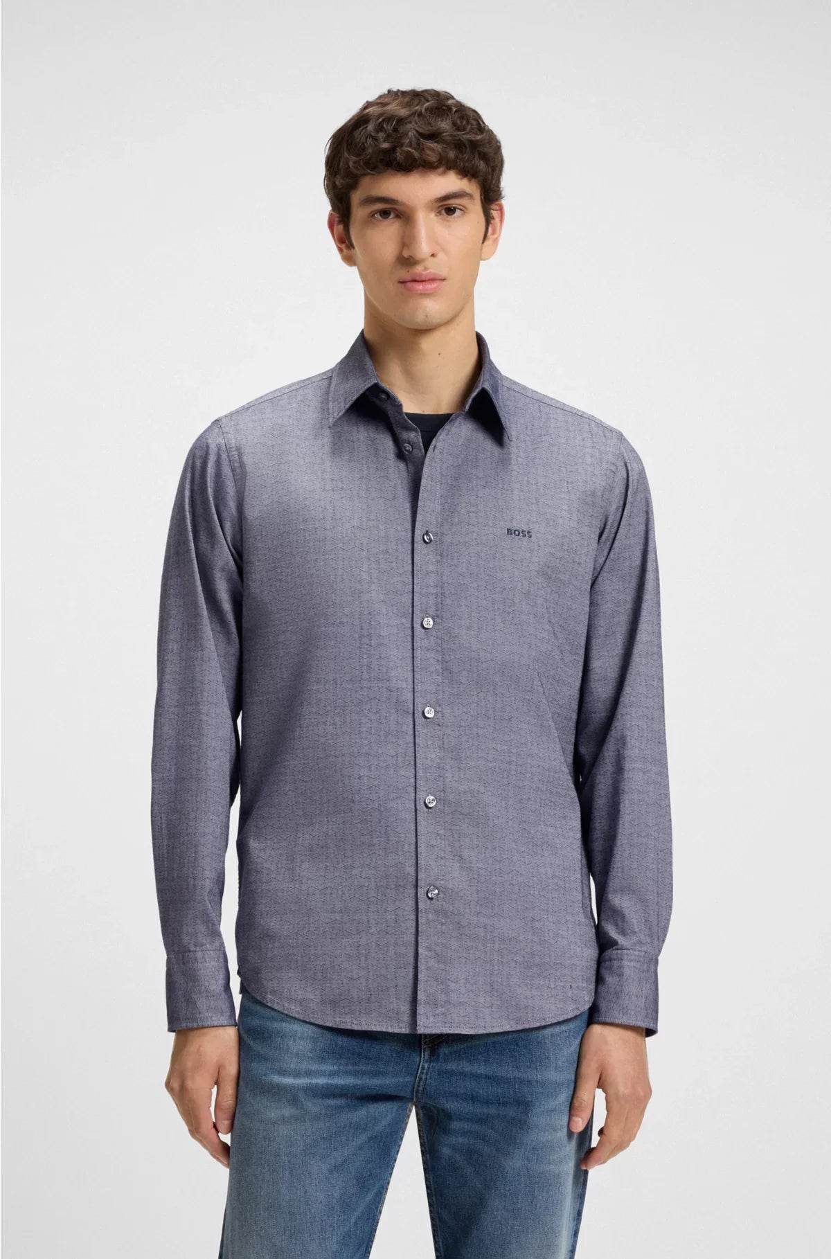 REGULAR-FIT SHIRT IN STRETCH-COTTON DOBBY