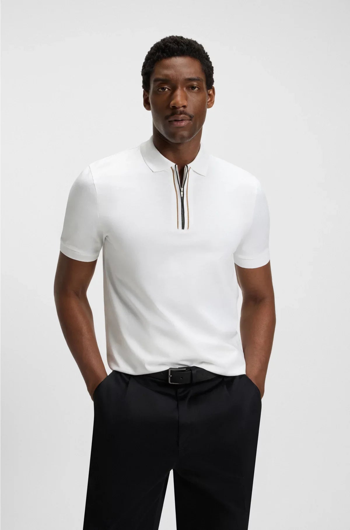 MERCERISED-COTTON POLO SHIRT WITH ZIP PLACKET