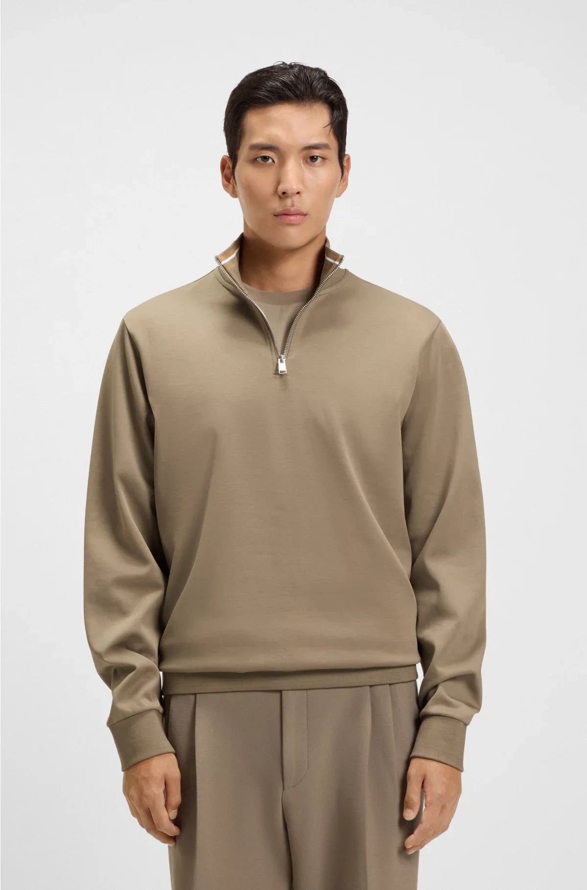COTTON-BLEND SWEATSHIRT WITH ZIP NECK