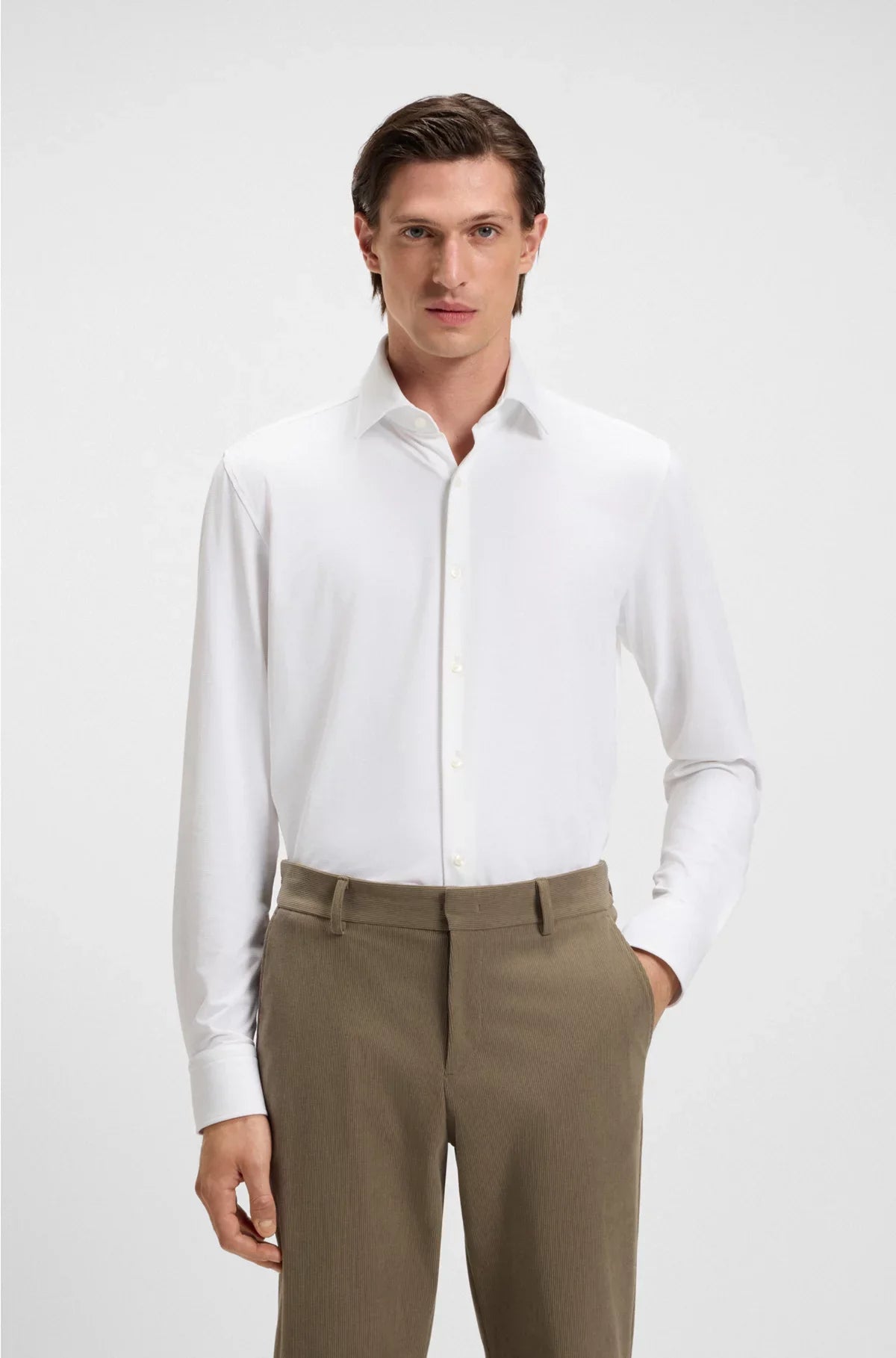CAMICIA SLIM FIT IN JERSEY STRUTTURATO ELASTICIZZATO PERFORMANCE