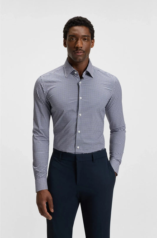 CAMICIA SLIM FIT IN POPELINE A QUADRI ELASTICIZZATO AD ALTE PRESTAZIONI