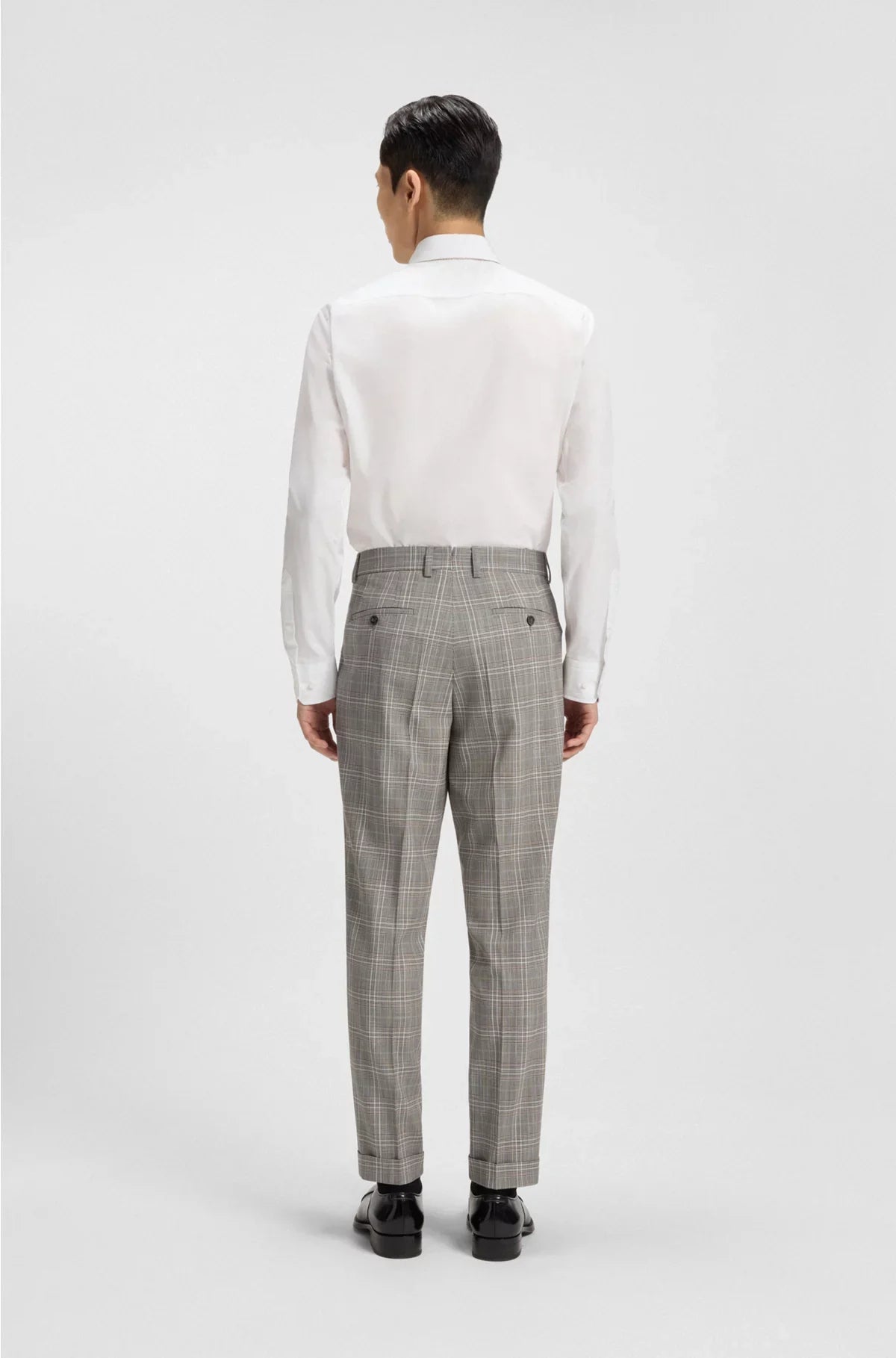 TAPERED-FIT TROUSERS IN CHECKED VIRGIN WOOL AND SILK
