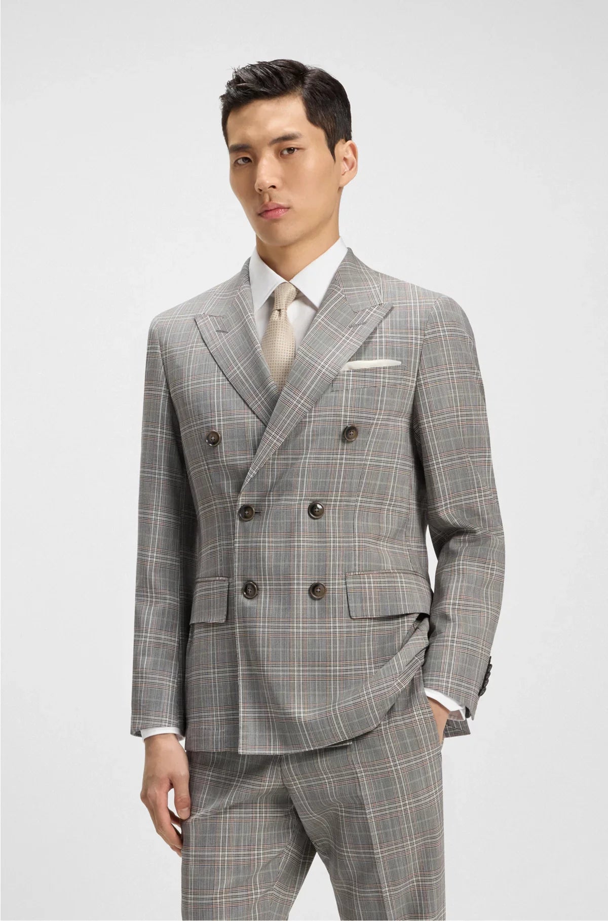 GIACCA SLIM FIT IN LANA VERGINE E SETA A QUADRI