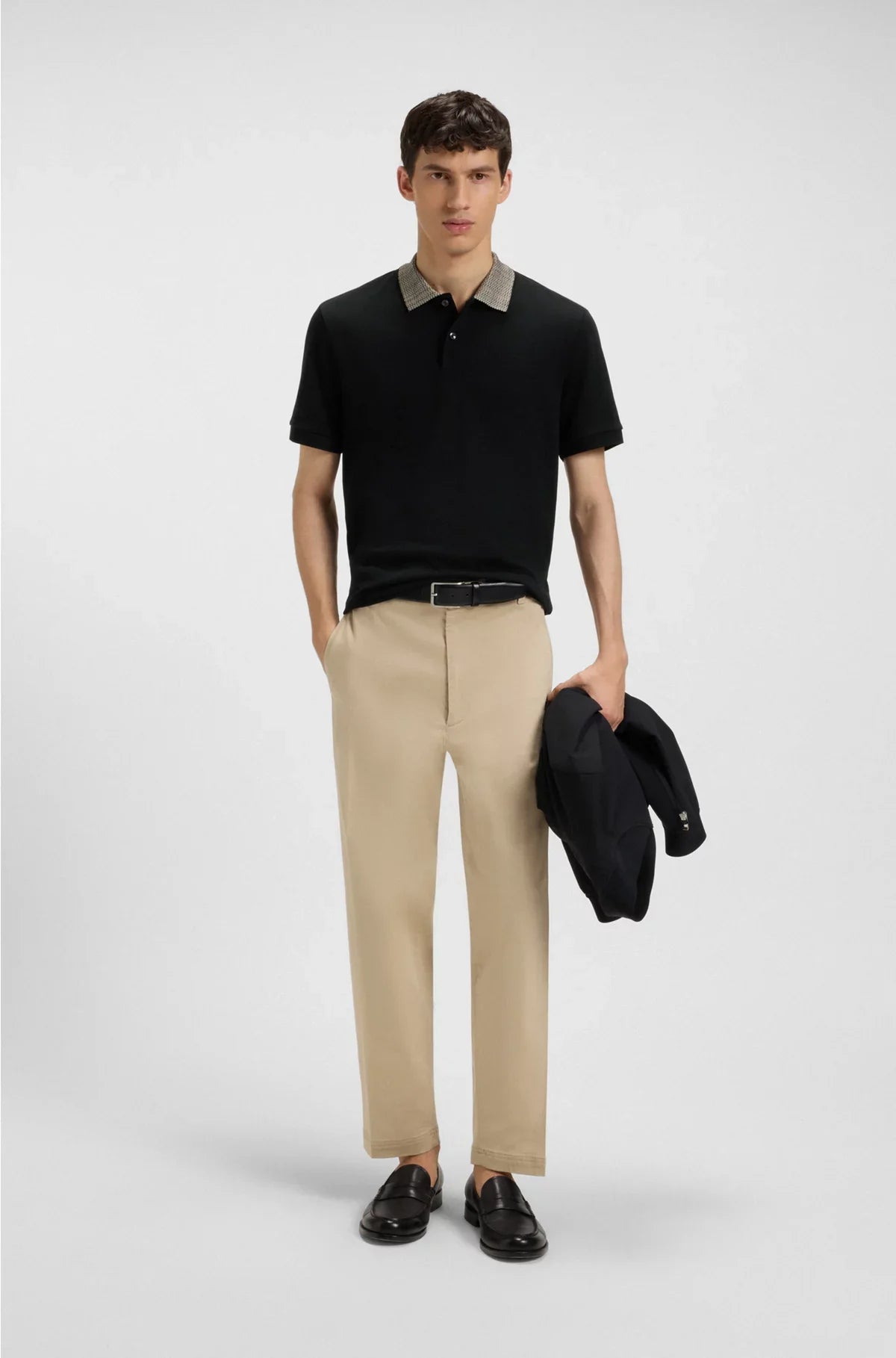 PIMA-COTTON POLO SHIRT WITH PATTERNED COLLAR