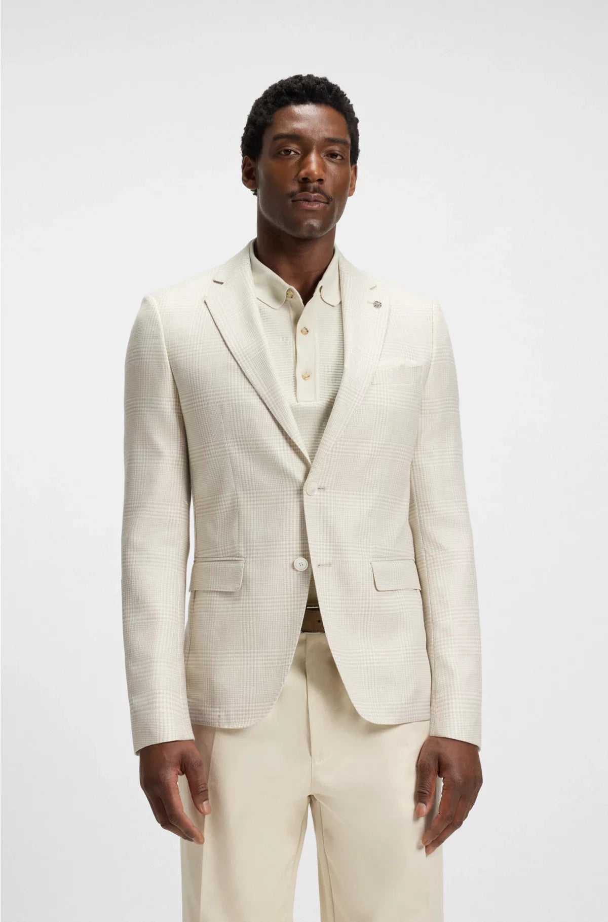 SLIM-FIT BLAZER IN CHECKED WOOL, SILK AND LINEN