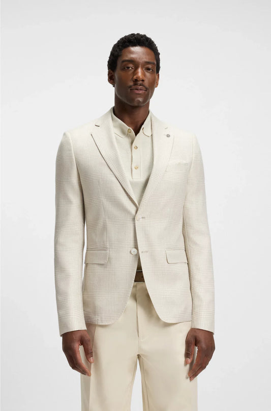 BLAZER SLIM FIT IN LANA, SETA E LINO A QUADRI