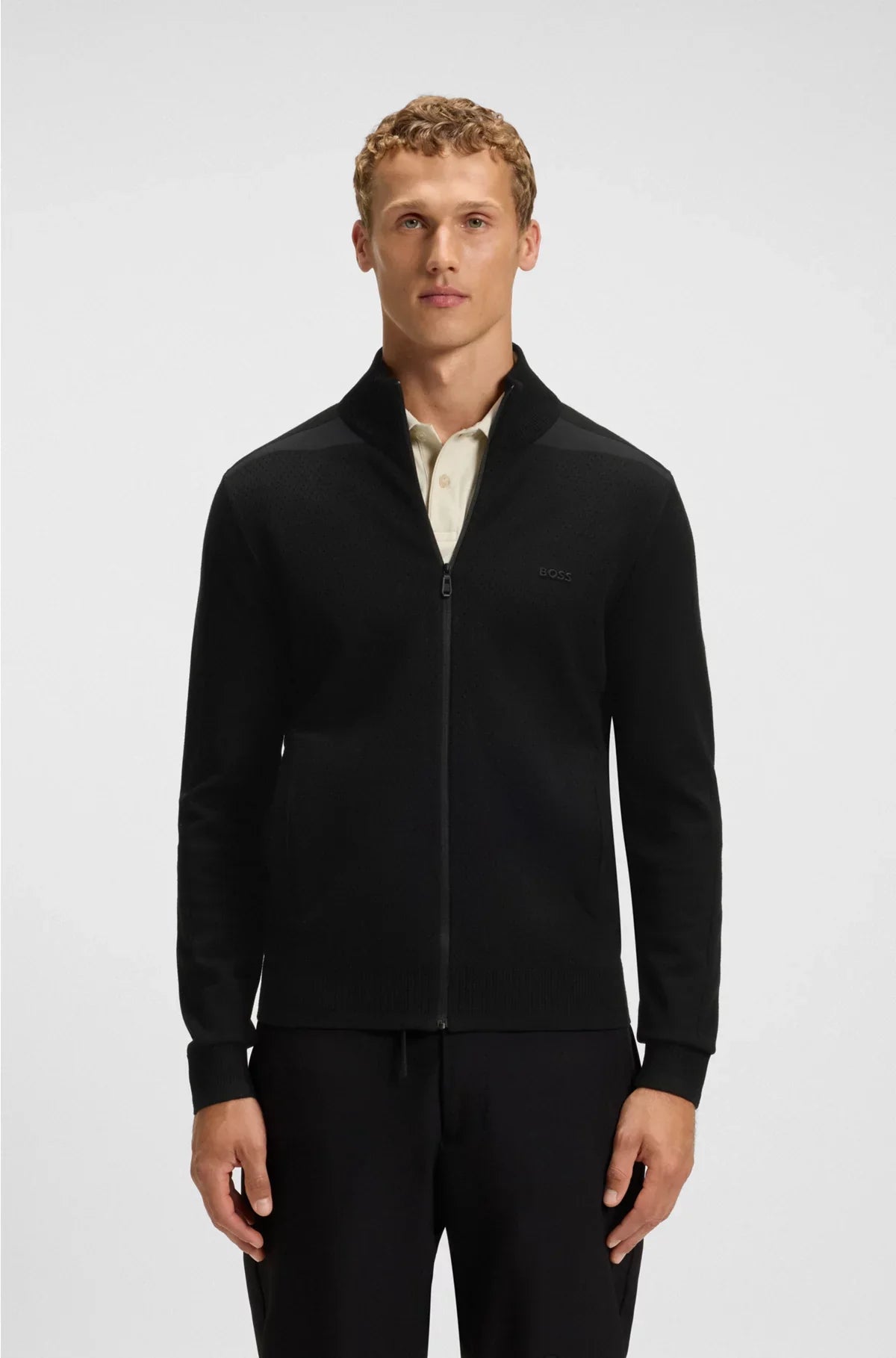 KNITTED CARDIGAN IN STRETCH FABRIC WITH STRUCTURED FRONT