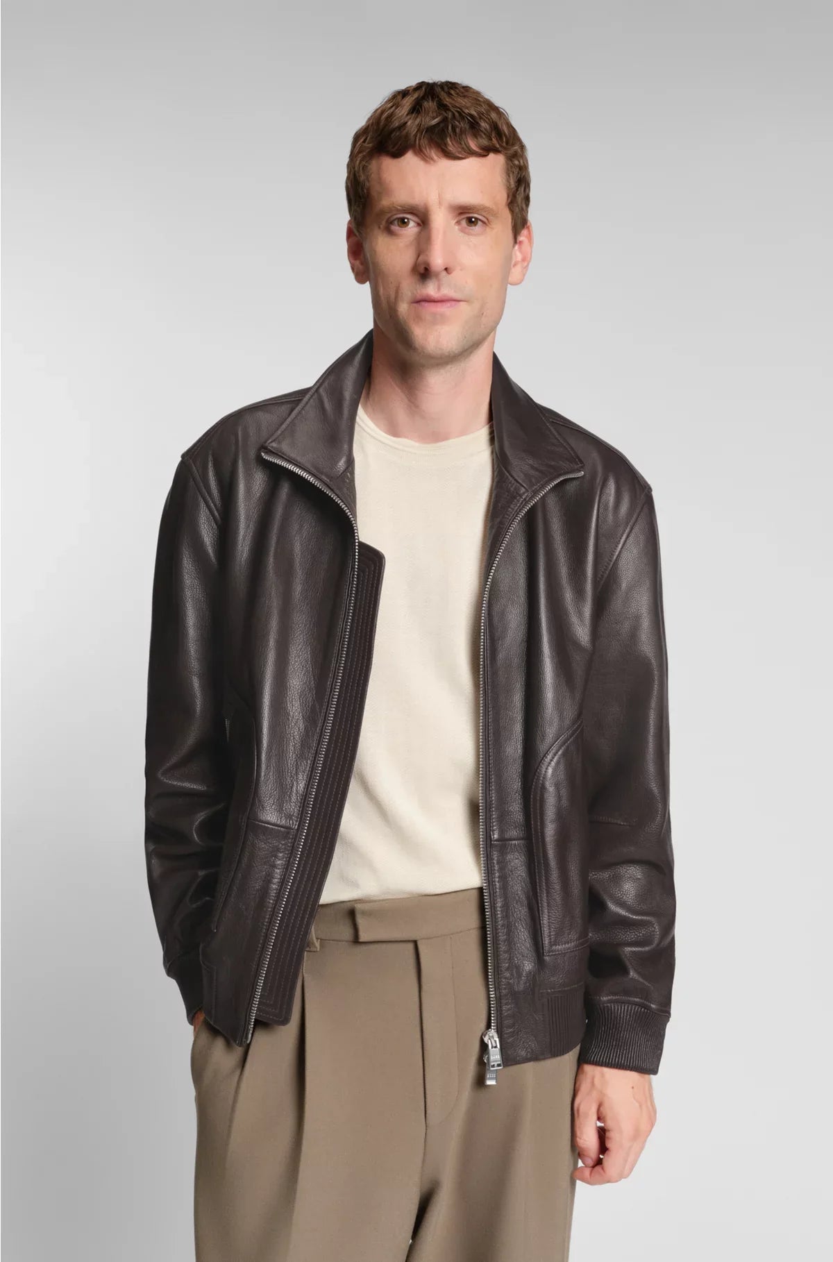 NAPPA-LEATHER JACKET WITH TWO-WAY ZIP