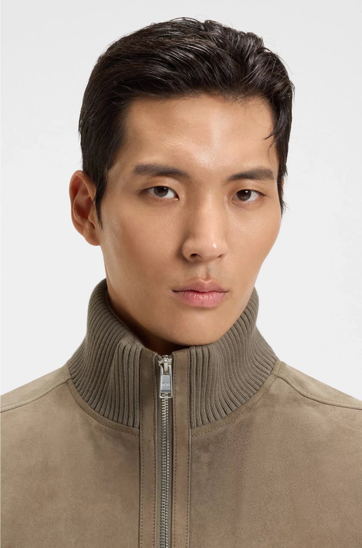 SUEDE JACKET WITH COTTON-BLEND SLEEVES