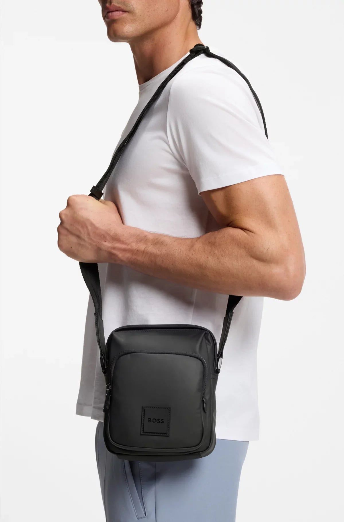 COATED FABRIC REPORTER BAG WITH LOGO PATCH