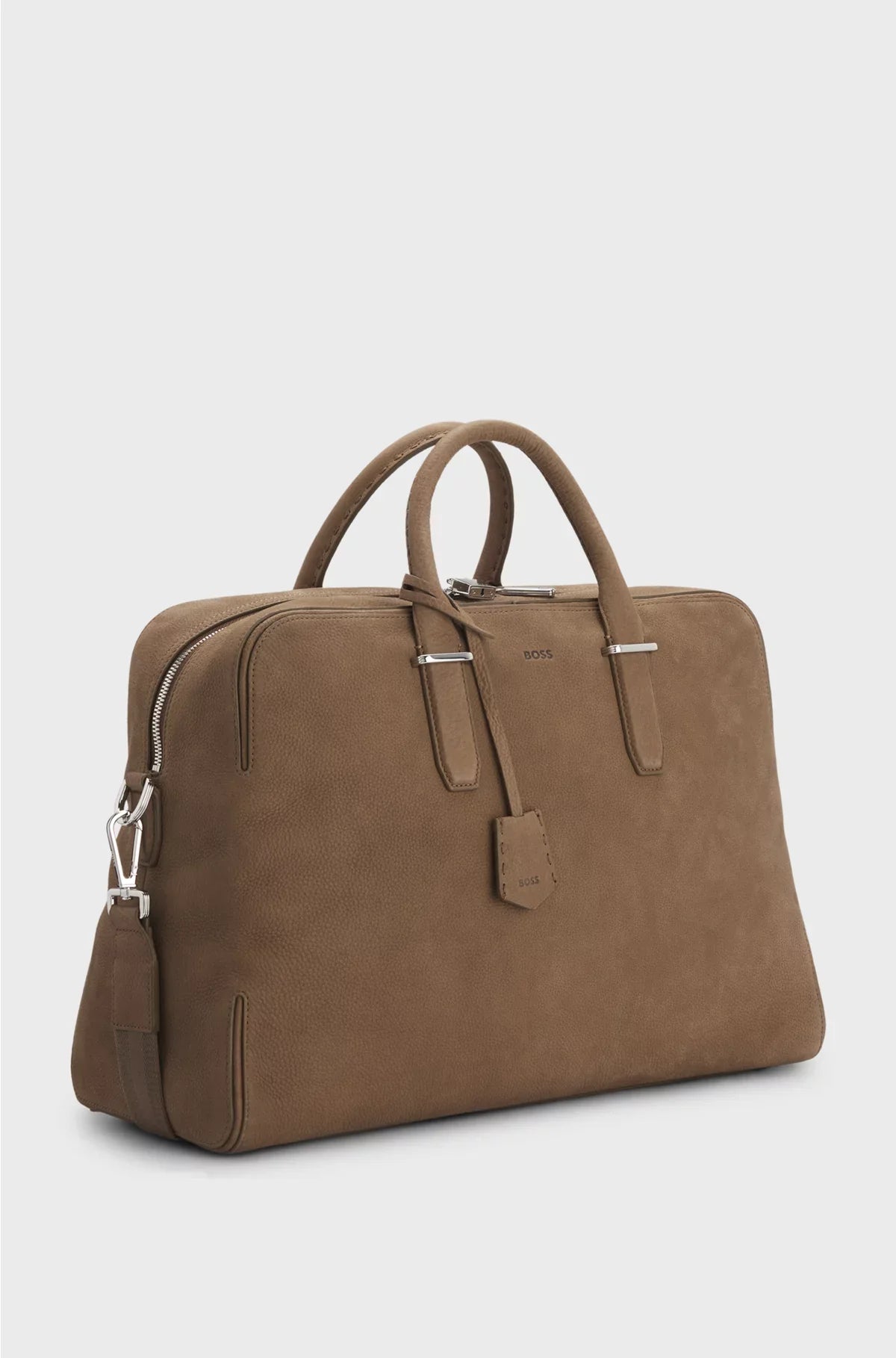 GRAINED-LEATHER HOLDALL WITH EMBOSSED LOGO