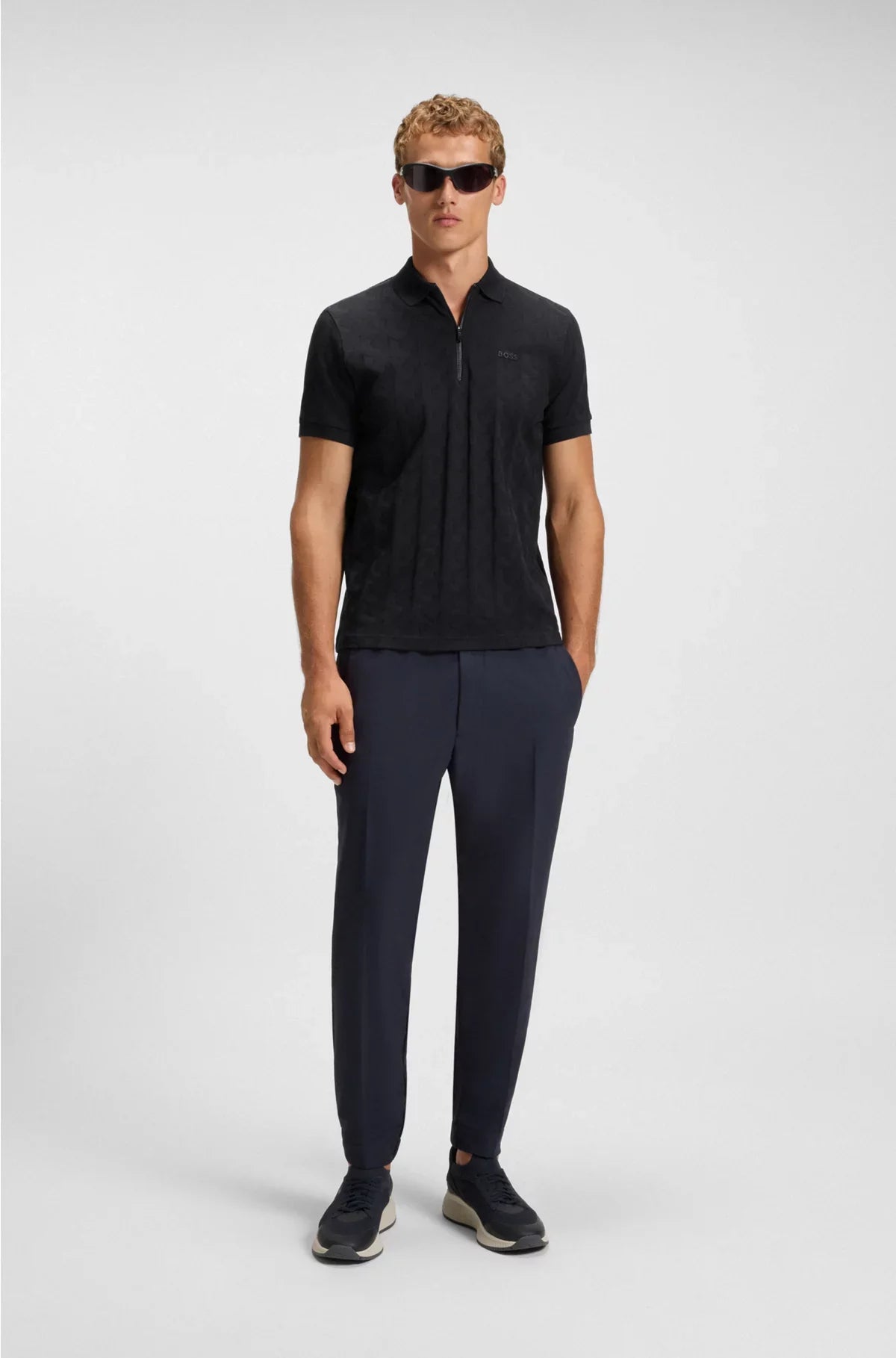 Polo in cotone mercerizzato con motivo jacquard