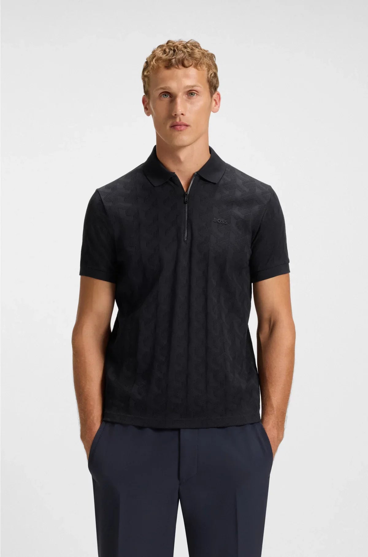 Polo in cotone mercerizzato con motivo jacquard