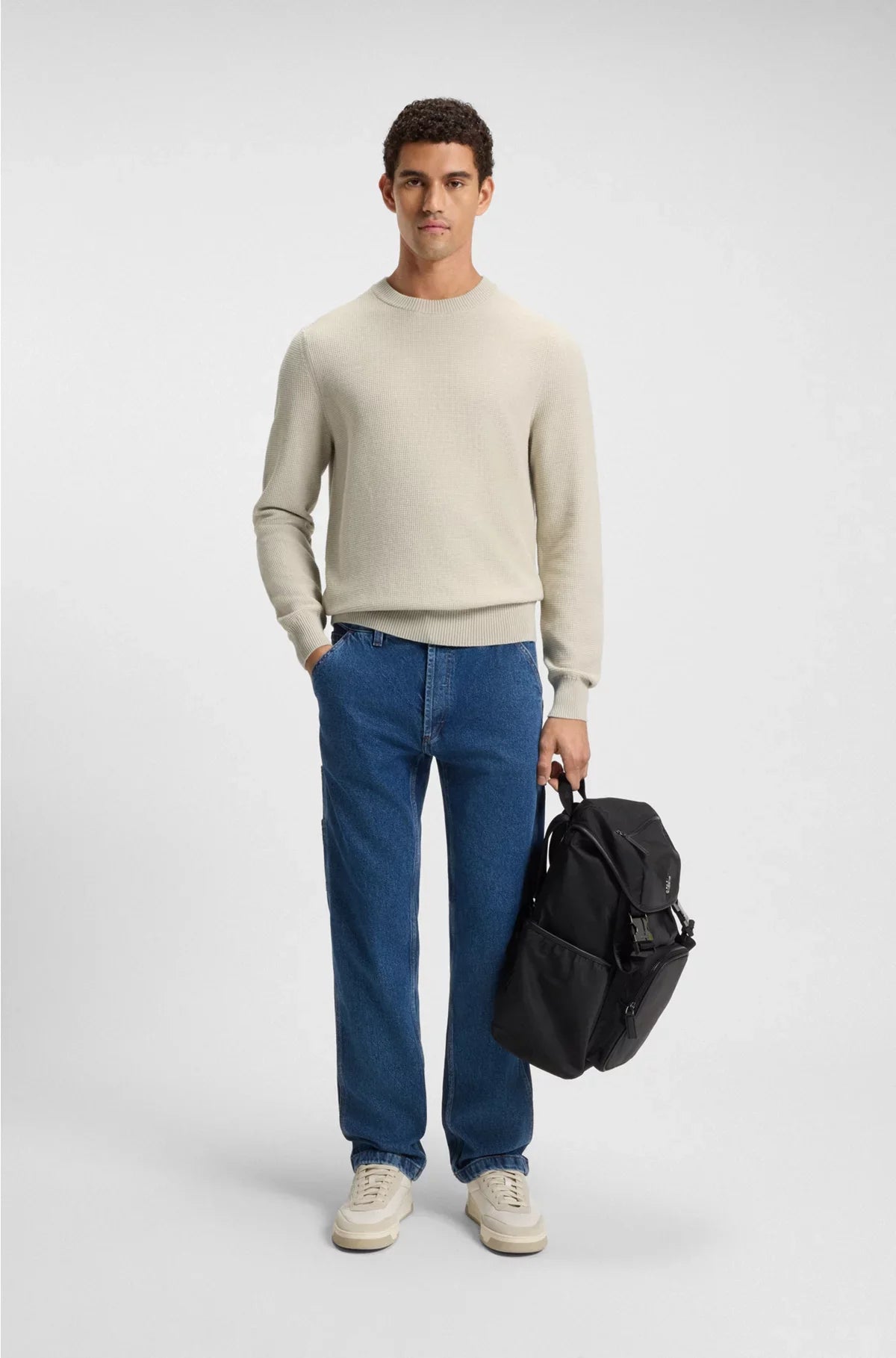 COTTON-BLEND SWEATER WITH TWO-TONE STRUCTURE
