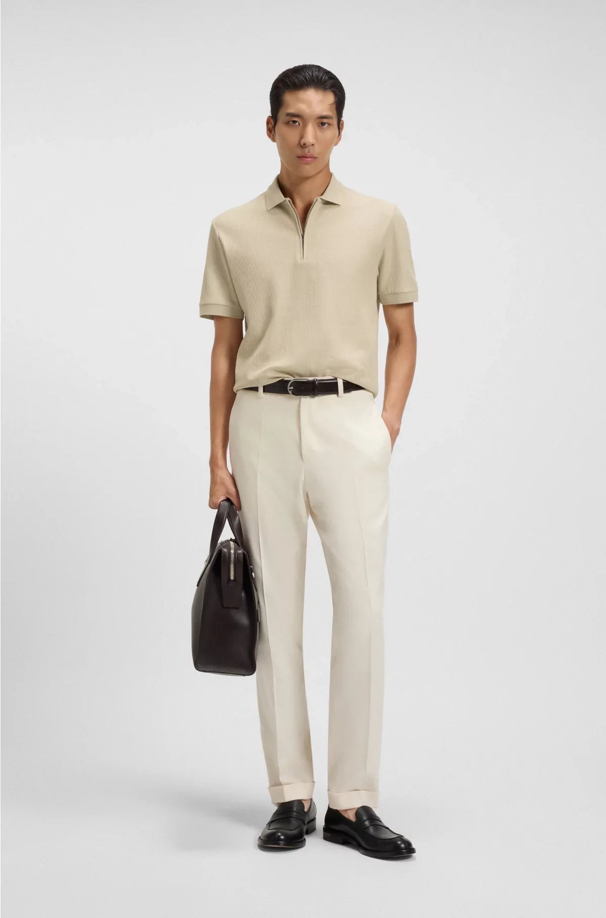STRUCTURED-COTTON POLO SHIRT WITH ZIP PLACKET