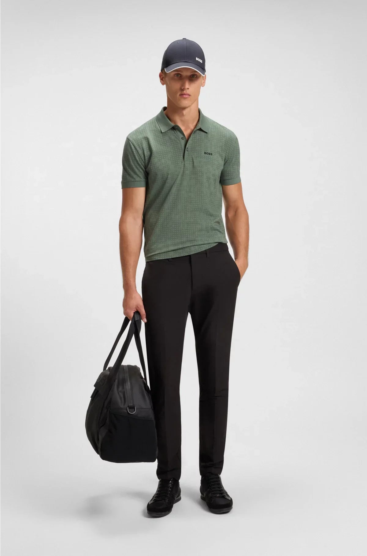STRETCH-COTTON POLO SHIRT WITH ALL-OVER PRINT