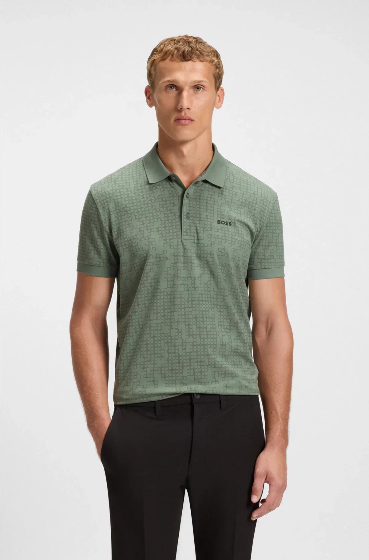 STRETCH-COTTON POLO SHIRT WITH ALL-OVER PRINT