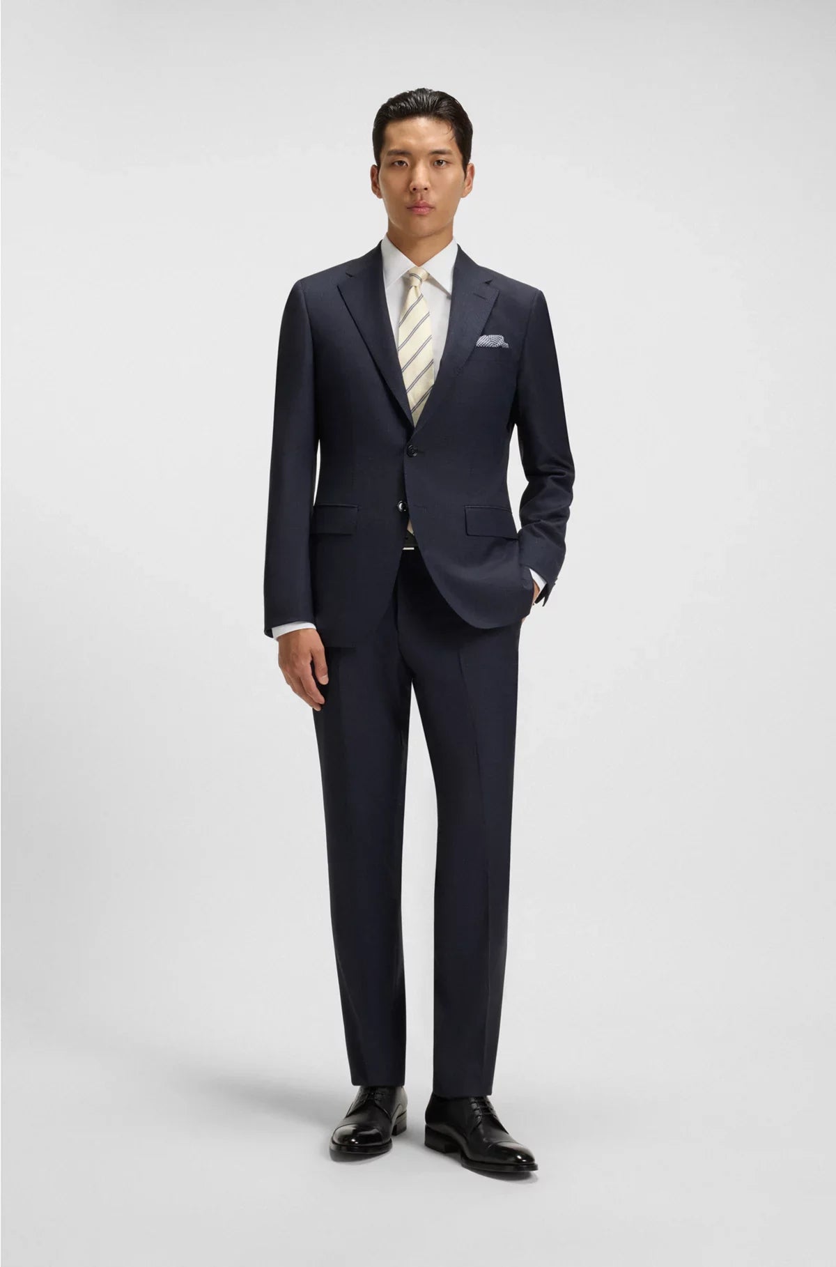TWO-PIECE SLIM-FIT SUIT IN PATTERNED VIRGIN WOOL