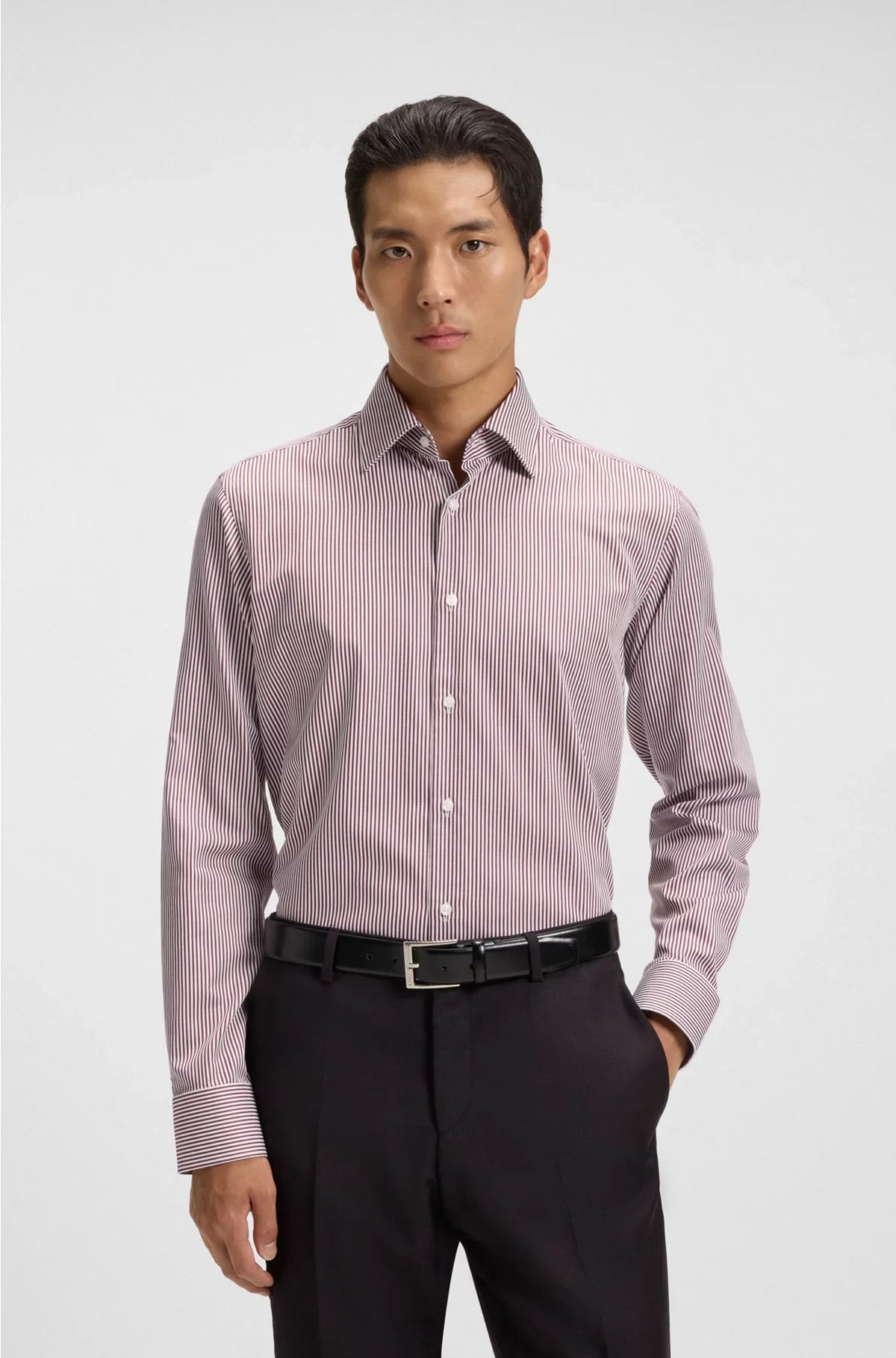 CAMICIA REGULAR-FIT IN RASO DI COTONE A RIGHE FACILE DA STIRARE