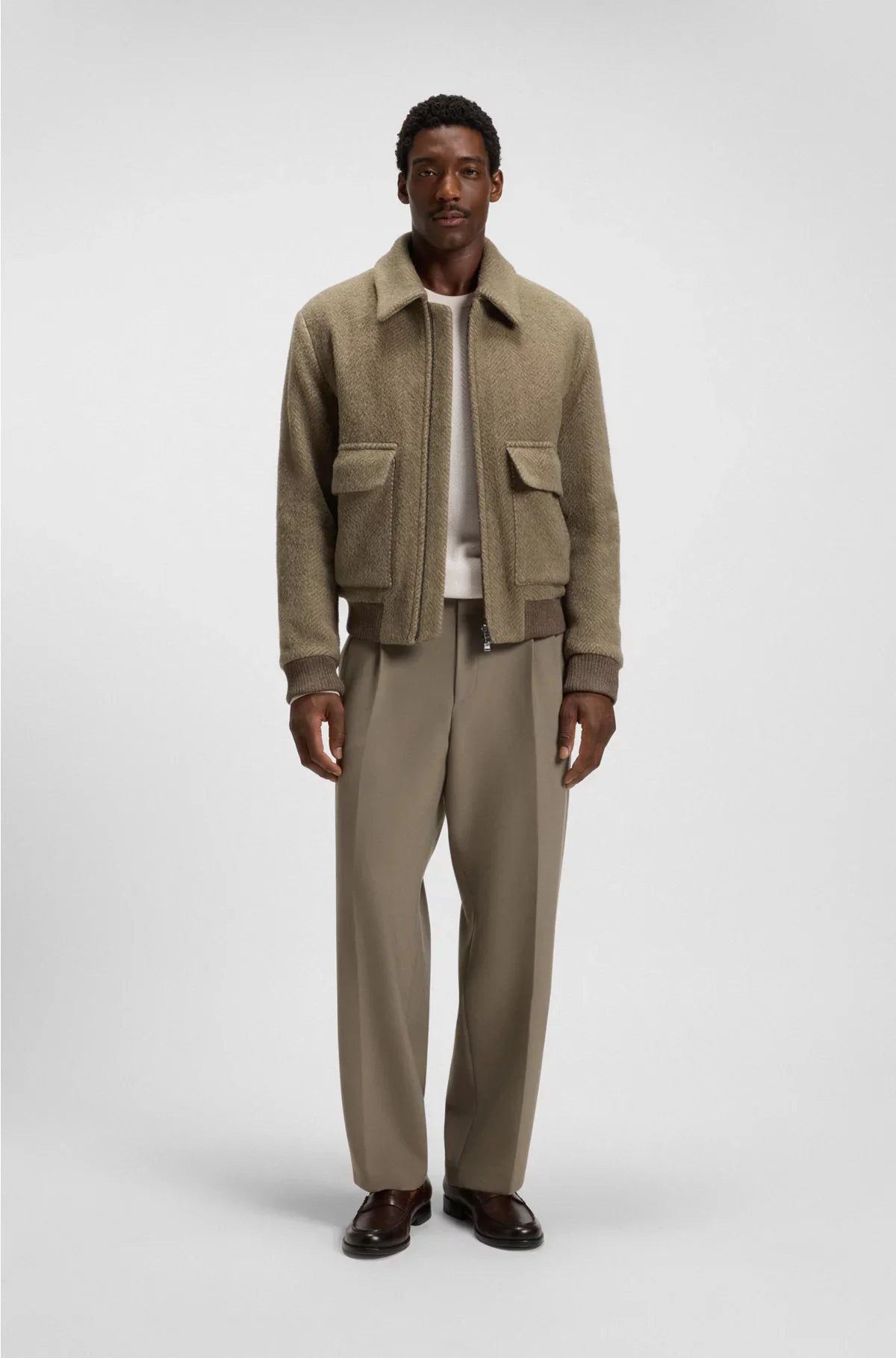 HERRINGBONE-STRUCTURED SWEATER IN VIRGIN WOOL AND COTTON