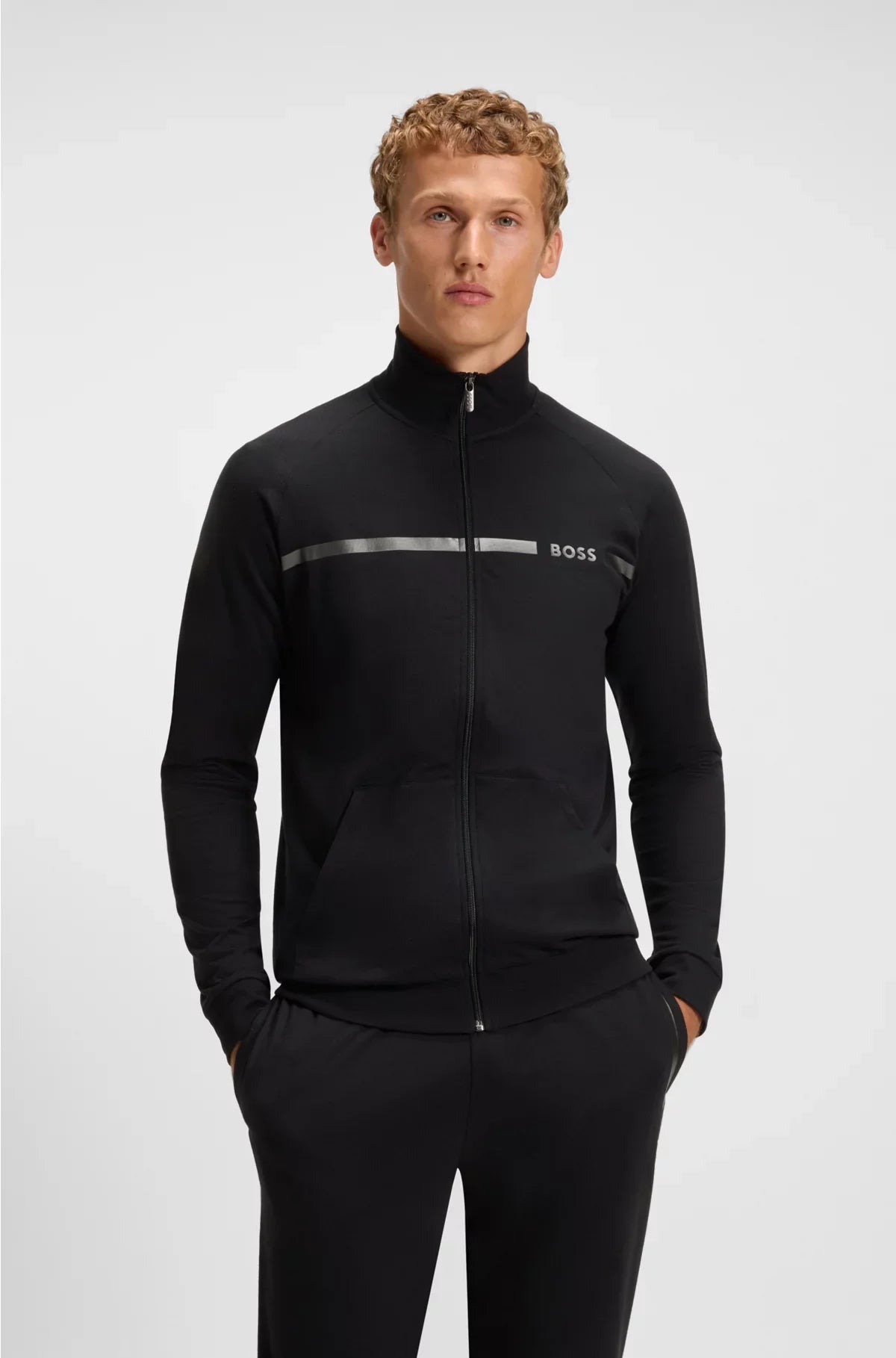 COTTON-TERRY JACKET WITH STRIPE AND LOGO