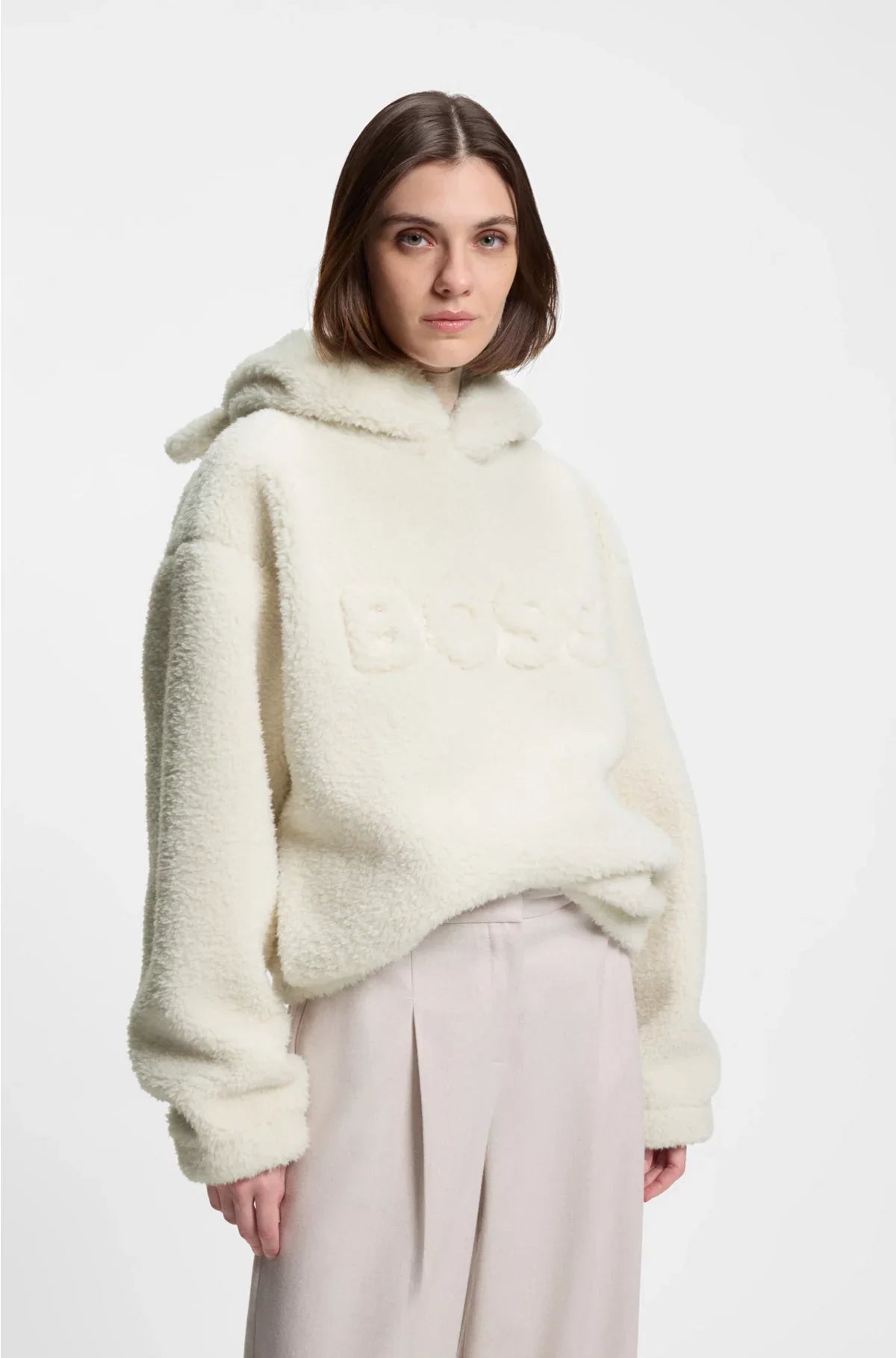 FELPA CON CAPPUCCIO UNISEX IN TESSUTO EFFETTO ORSETTO