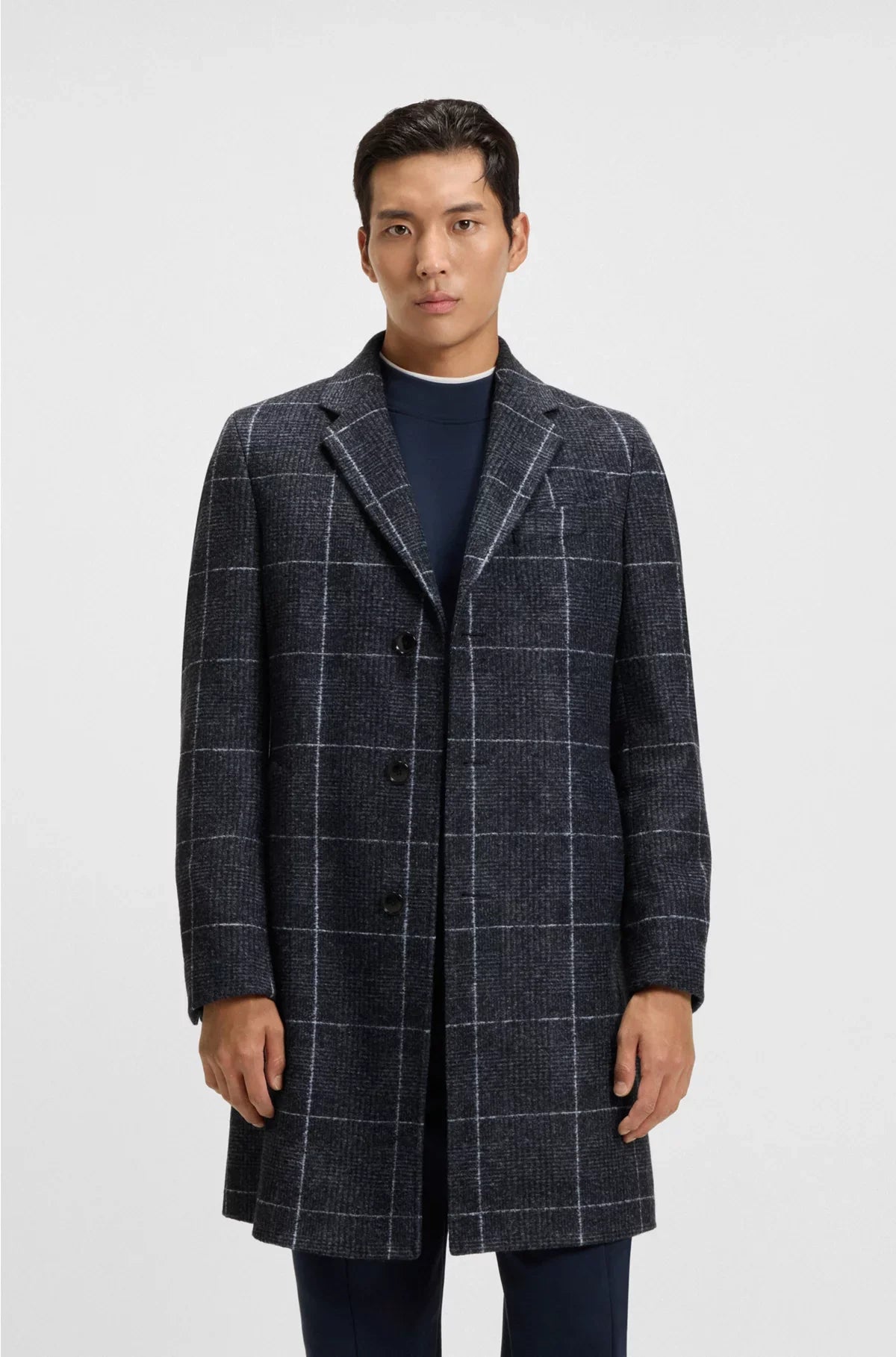 SLIM-FIT COAT WITH PLAIN CHECK
