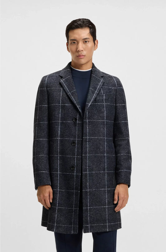 Cappotto slim fit a quadri in tinta unita