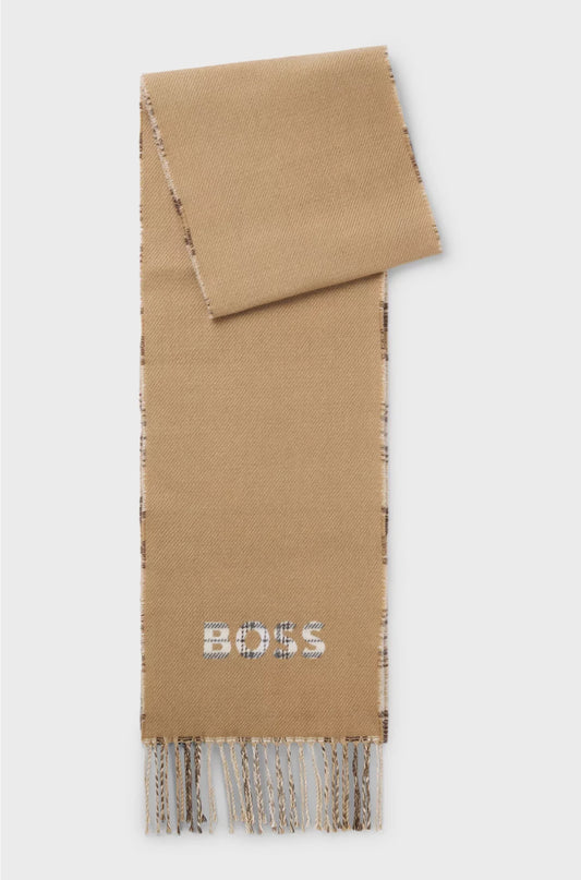 ITALIAN-MADE SCARF WITH CHECKED AND PLAIN DESIGN