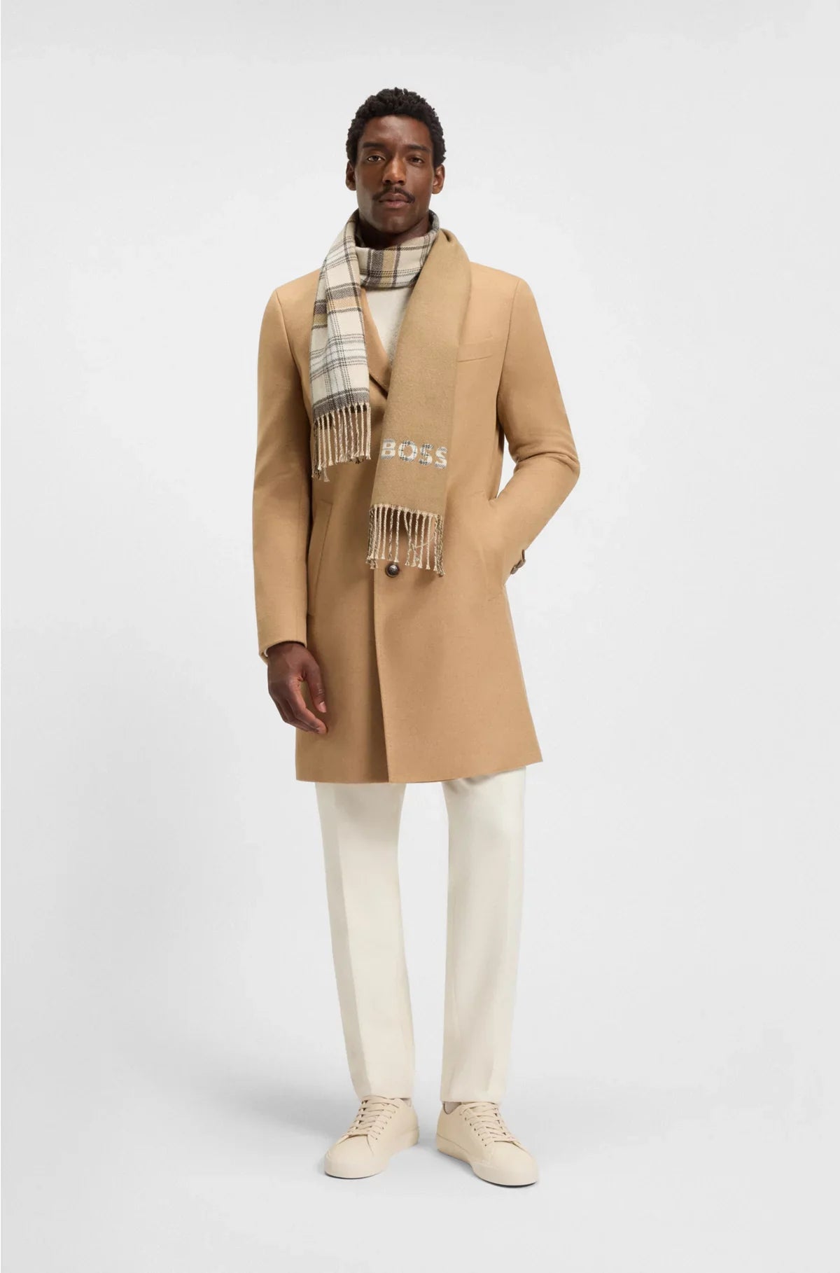 ITALIAN-MADE SCARF WITH CHECKED AND PLAIN DESIGN