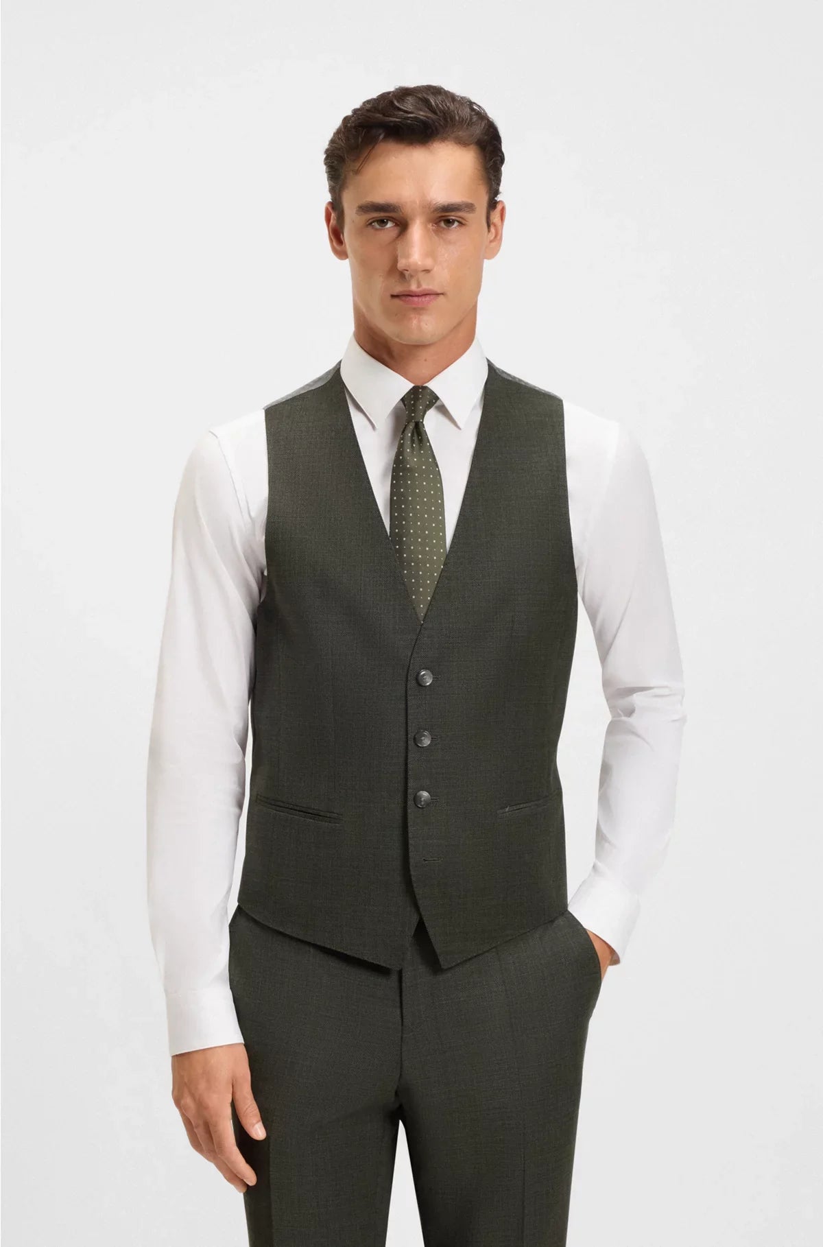 THREE-PIECE SLIM-FIT SUIT IN PATTERNED STRETCH WOOL