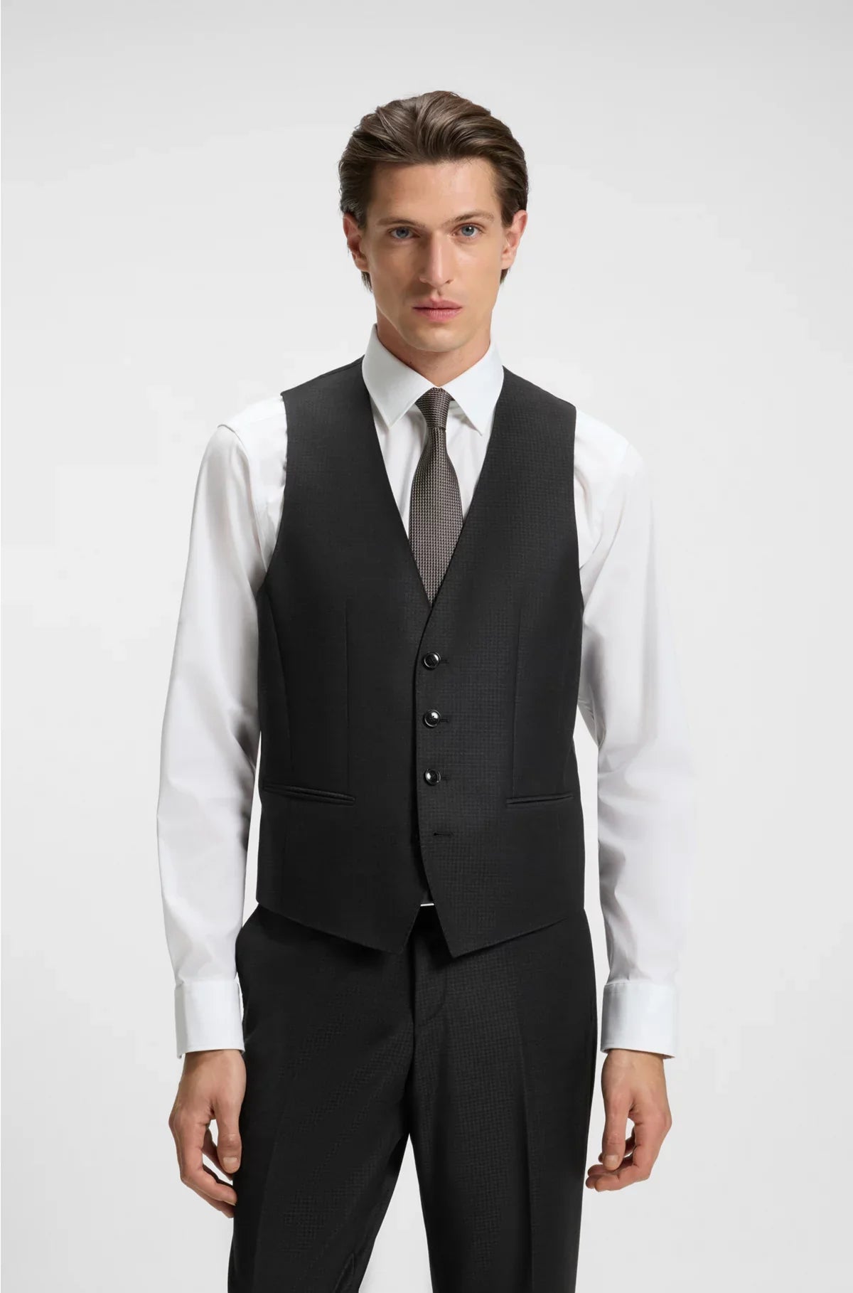 THREE-PIECE SLIM-FIT SUIT IN PATTERNED VIRGIN WOOL