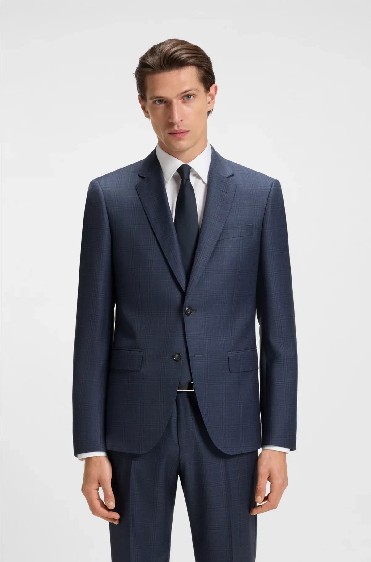 TWO-PIECE SLIM-FIT SUIT IN CHECKED VIRGIN WOOL