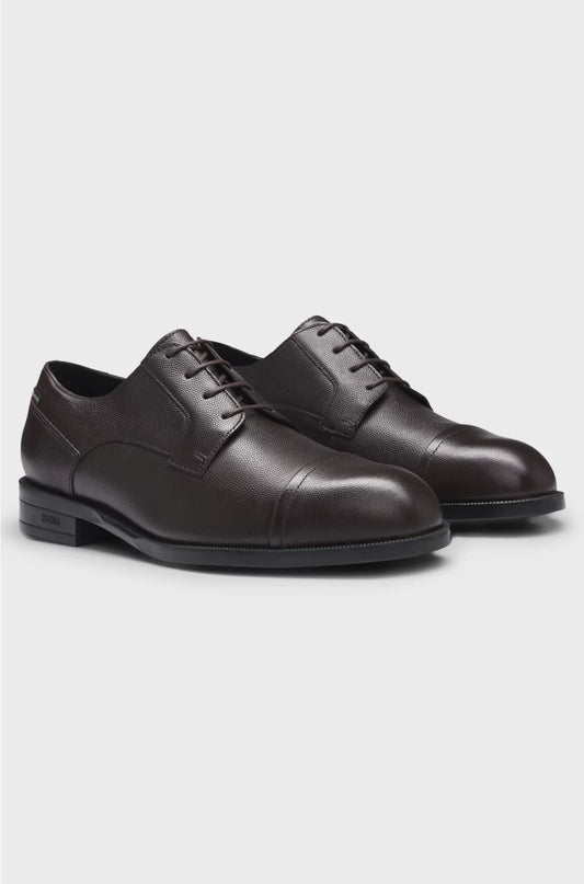 PRINTED-LEATHER DERBY SHOES WITH CAP TOE