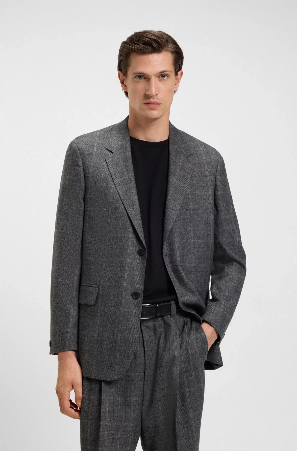 RELAXED-FIT SUIT JACKET IN CHECKED STRETCH WOOL