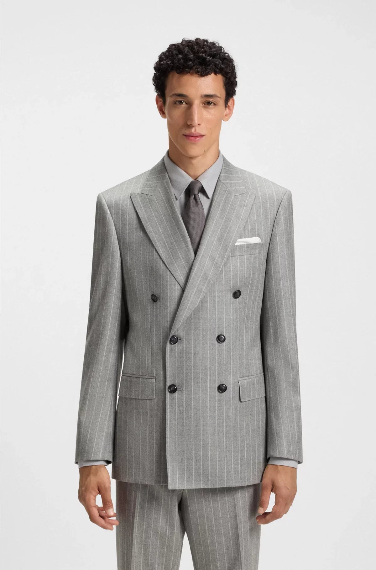DOUBLE-BREASTED SUIT JACKET IN STRIPED VIRGIN WOOL