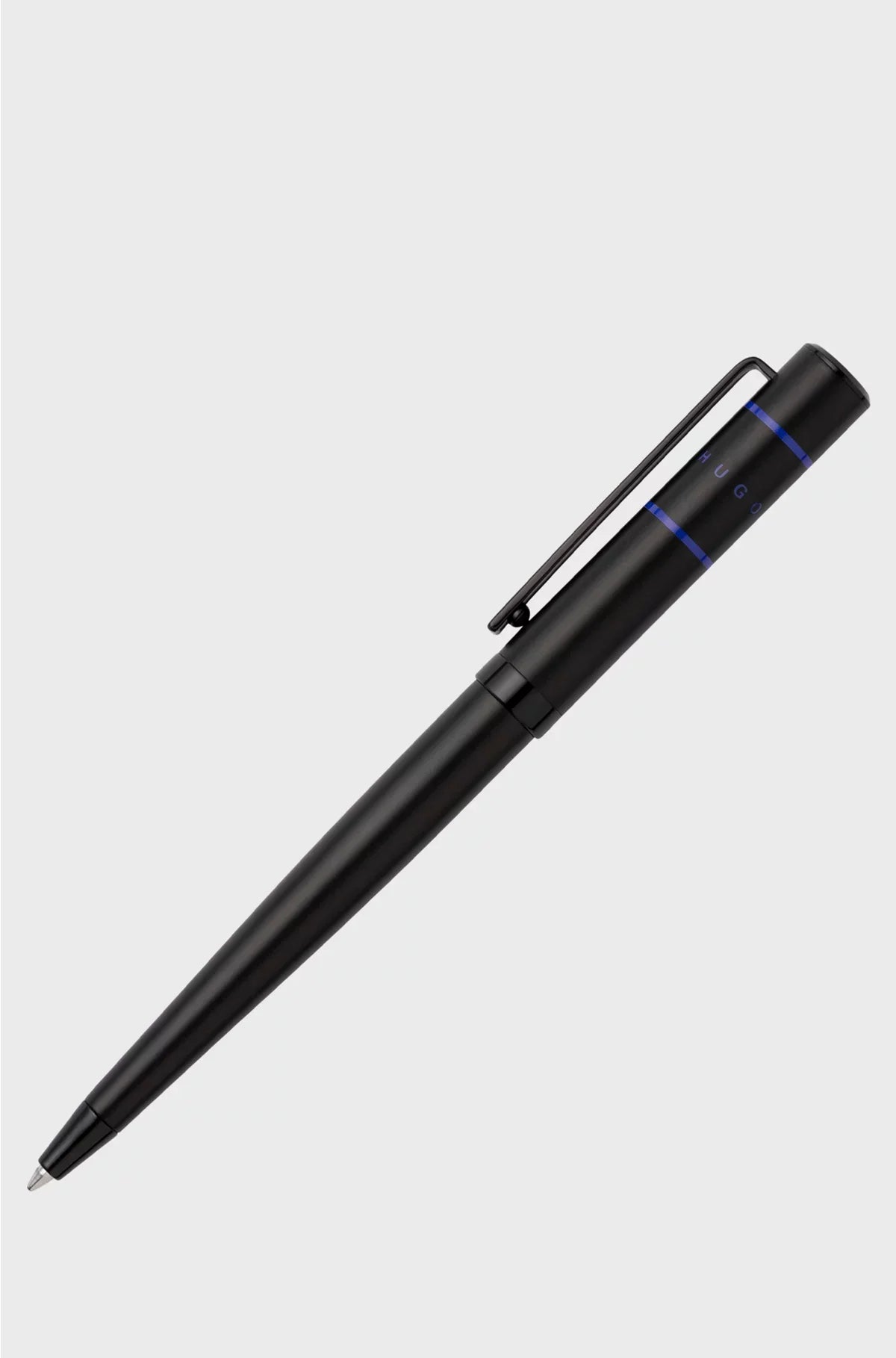 BLACK BALLPOINT PEN WITH BLUE LINES AND LOGO